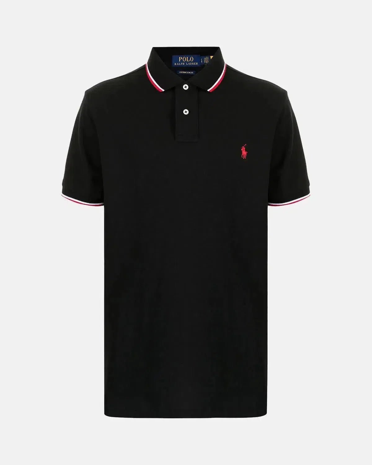 RALPH LAUREN CUSTOM SLIM FIT MESH TIPPED POLO SHIRT BLACK | Studio DOS