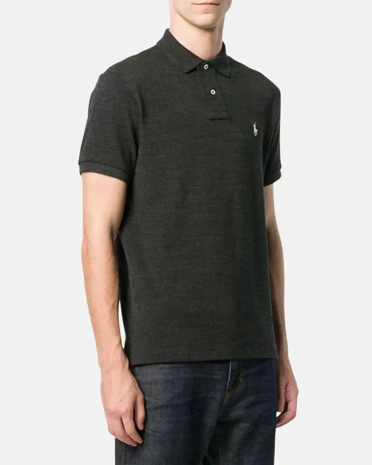 RALPH LAUREN MENS CUSTOM SLIM FIT MESH POLO SHIRT BLACK MARL HEATHER | Studio DOS