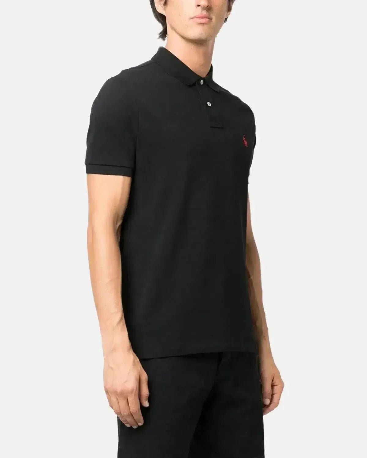 RALPH LAUREN MENS CUSTOM SLIM FIT MESH POLO SHIRT BLACK RED | Studio DOS