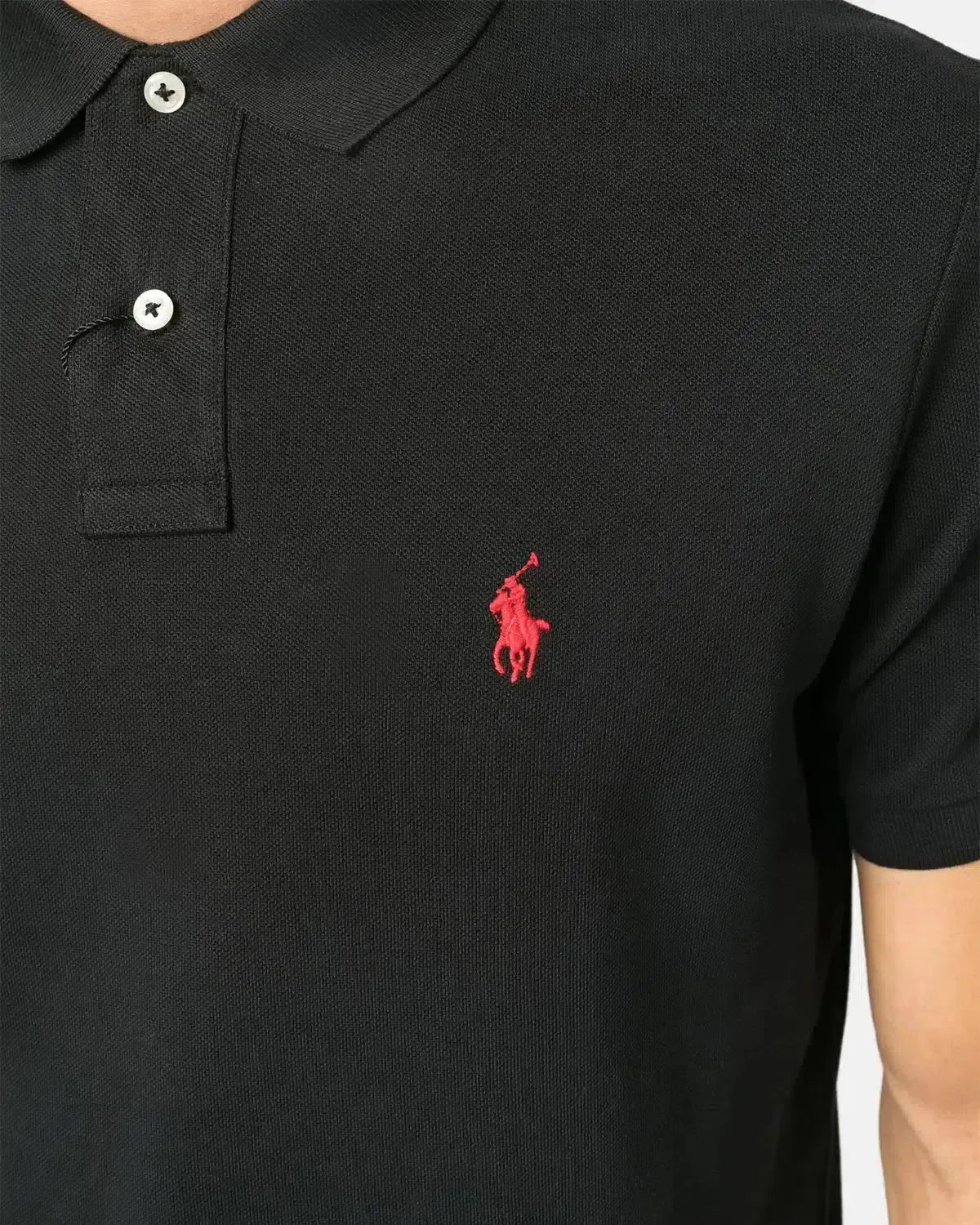 RALPH LAUREN MENS CUSTOM SLIM FIT MESH POLO SHIRT BLACK RED | Studio DOS