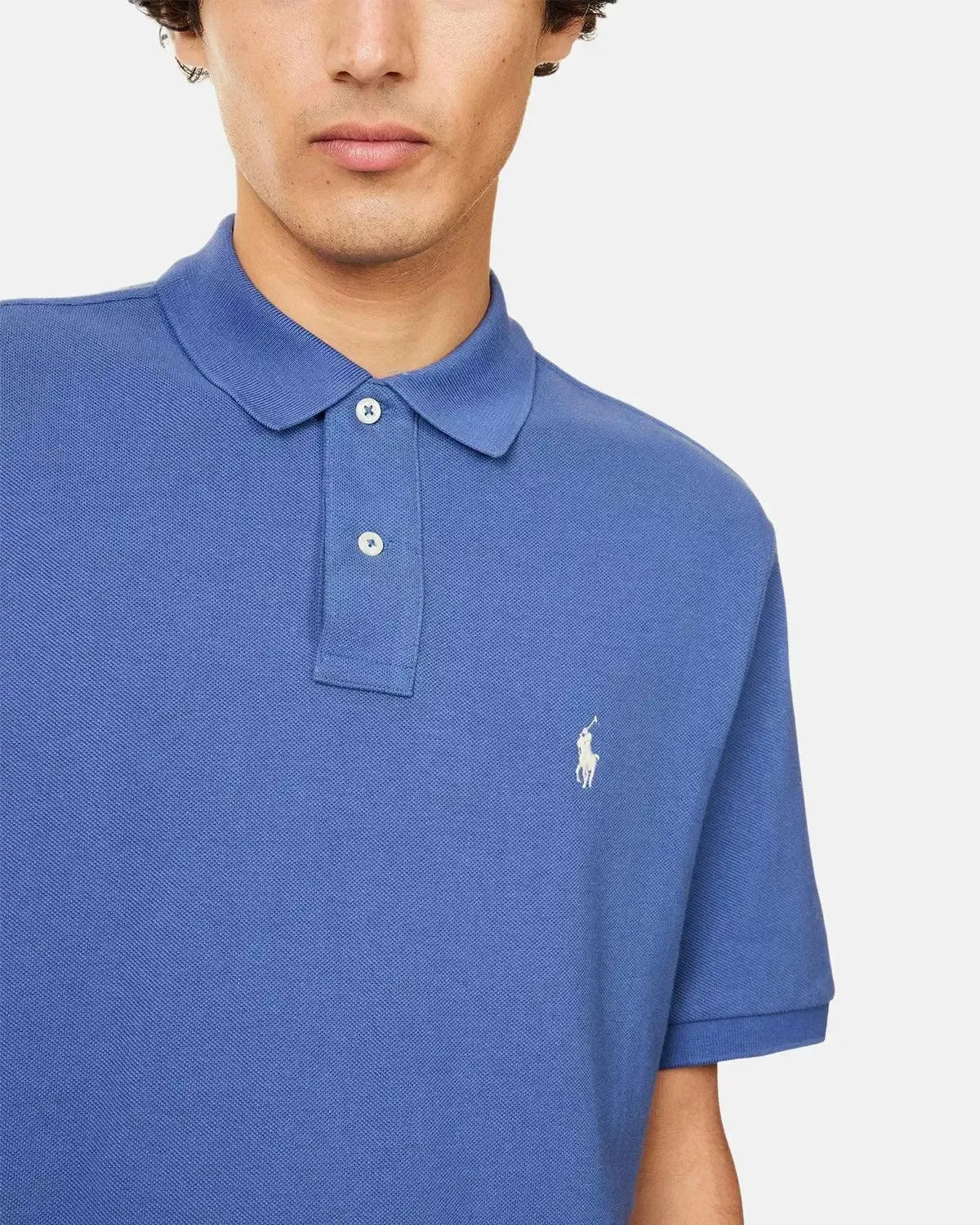 RALPH LAUREN MENS CUSTOM SLIM FIT MESH POLO SHIRT EARTH BLUE | Studio DOS