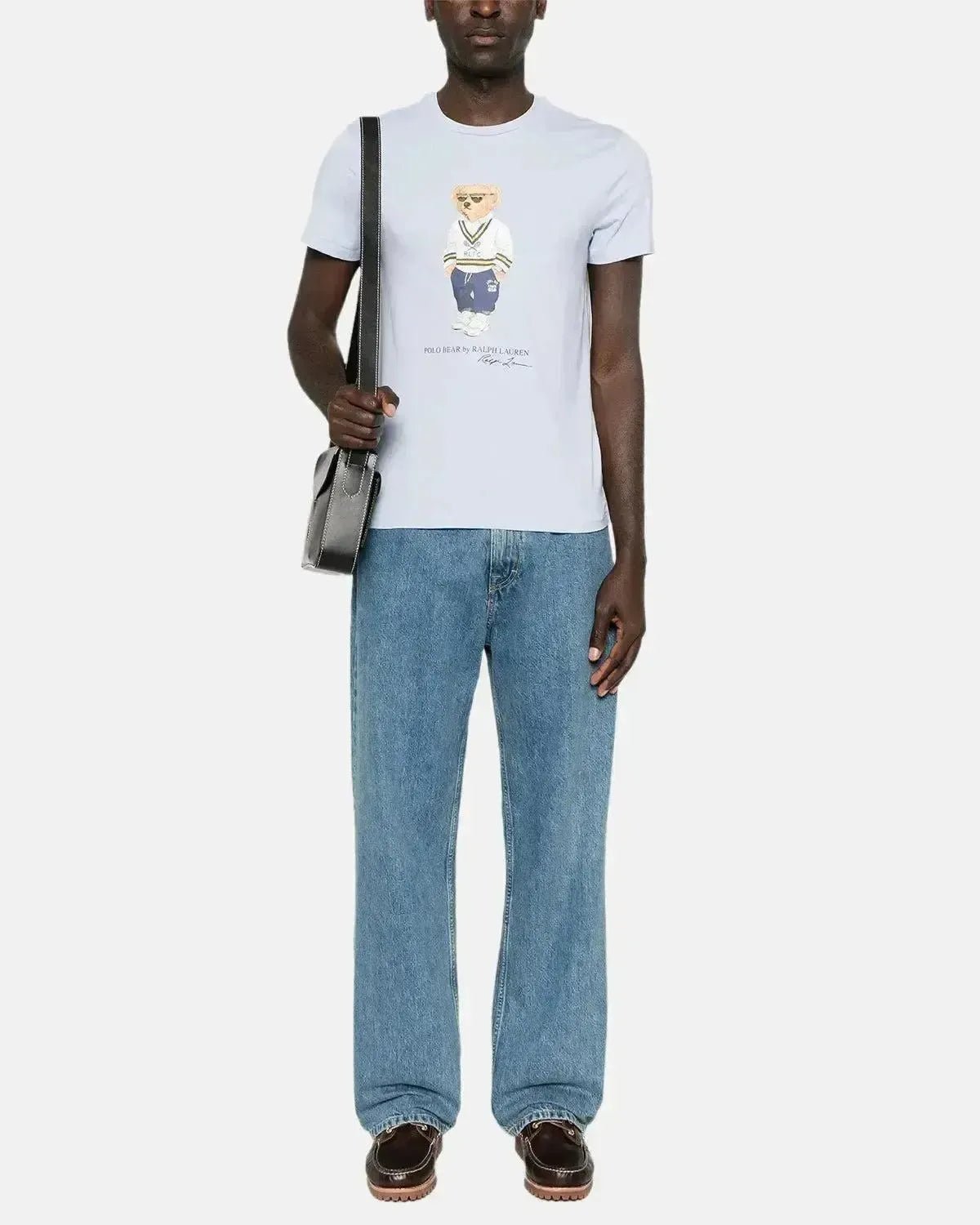 RALPH LAUREN MENS CUSTOM SLIM FIT TENNIS POLO BEAR T - SHIRT CORNFLOWER BLUE | Studio DOS