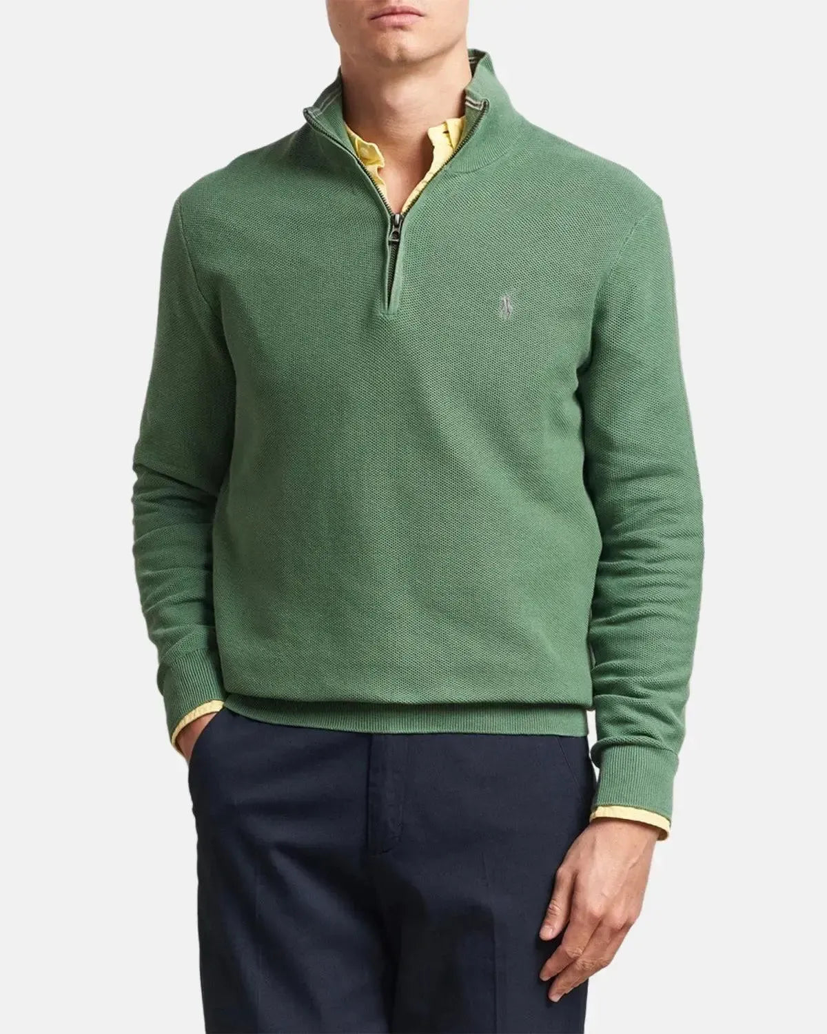 RALPH LAUREN MENS MESH KNIT COTTON 1/4 ZIP JUMPER FATIGUE | Studio DOS