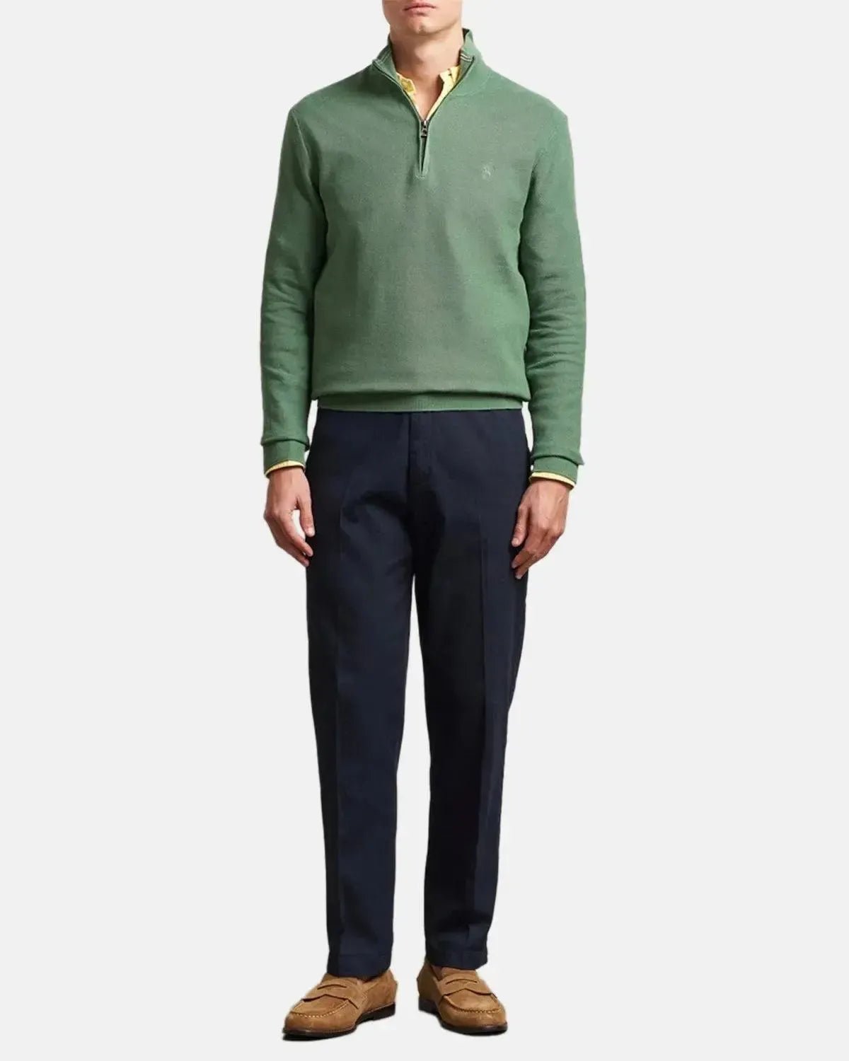 RALPH LAUREN MENS MESH KNIT COTTON 1/4 ZIP JUMPER FATIGUE | Studio DOS