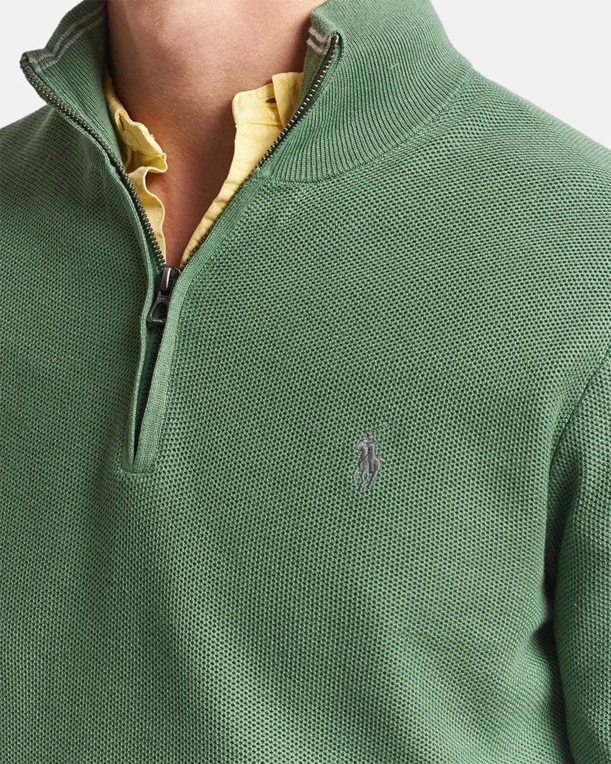 RALPH LAUREN MENS MESH KNIT COTTON 1/4 ZIP JUMPER FATIGUE | Studio DOS