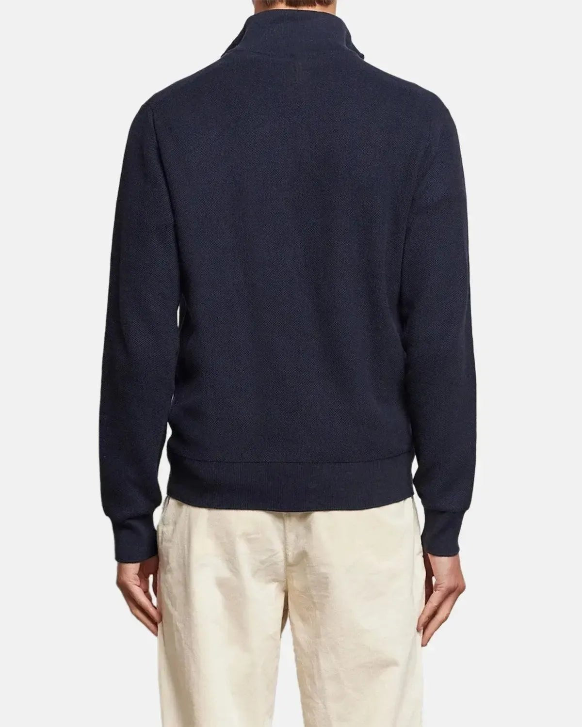 RALPH LAUREN MENS MESH KNIT COTTON 1/4 ZIP JUMPER HEATHER NAVY | Studio DOS