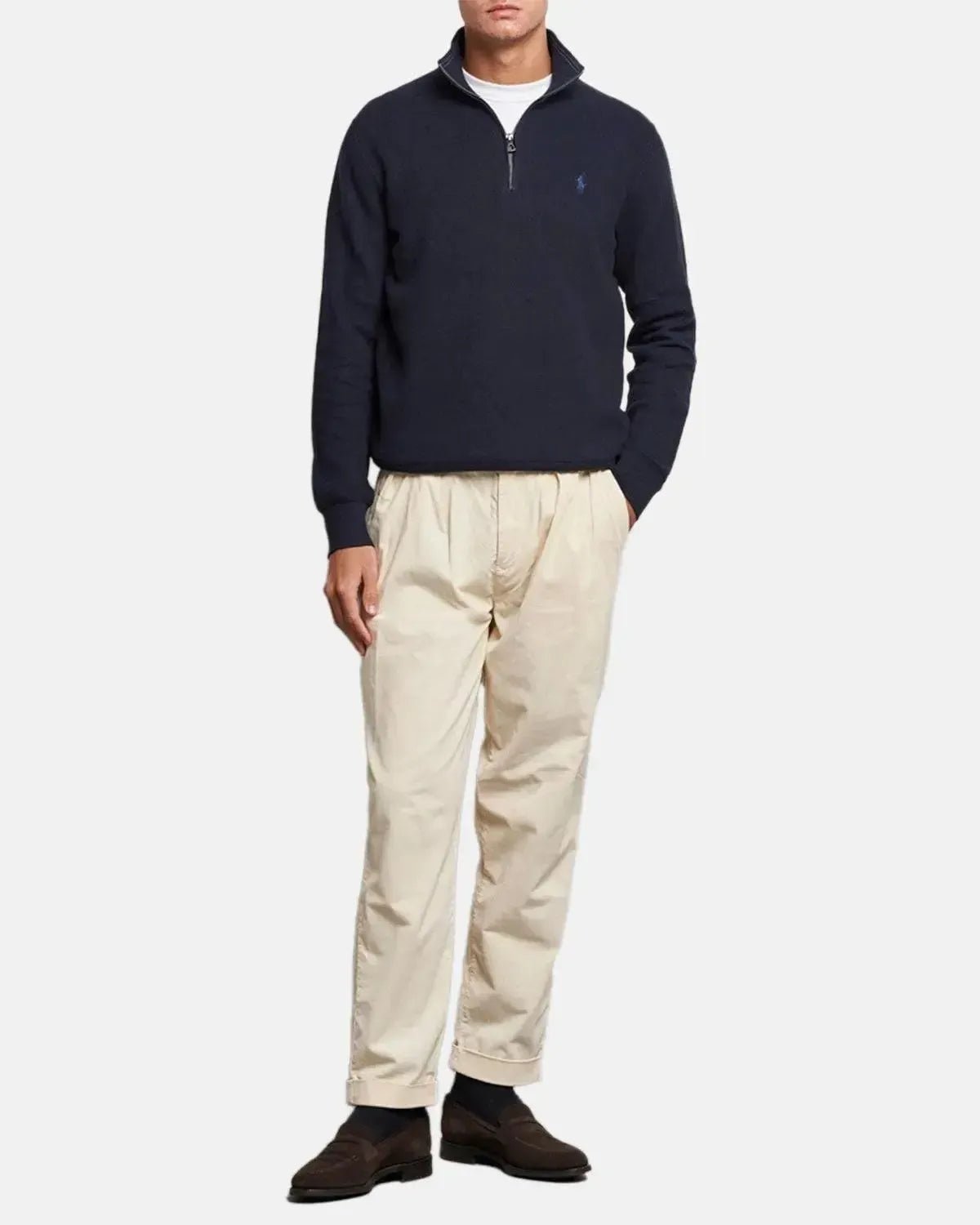 RALPH LAUREN MENS MESH KNIT COTTON 1/4 ZIP JUMPER HEATHER NAVY | Studio DOS