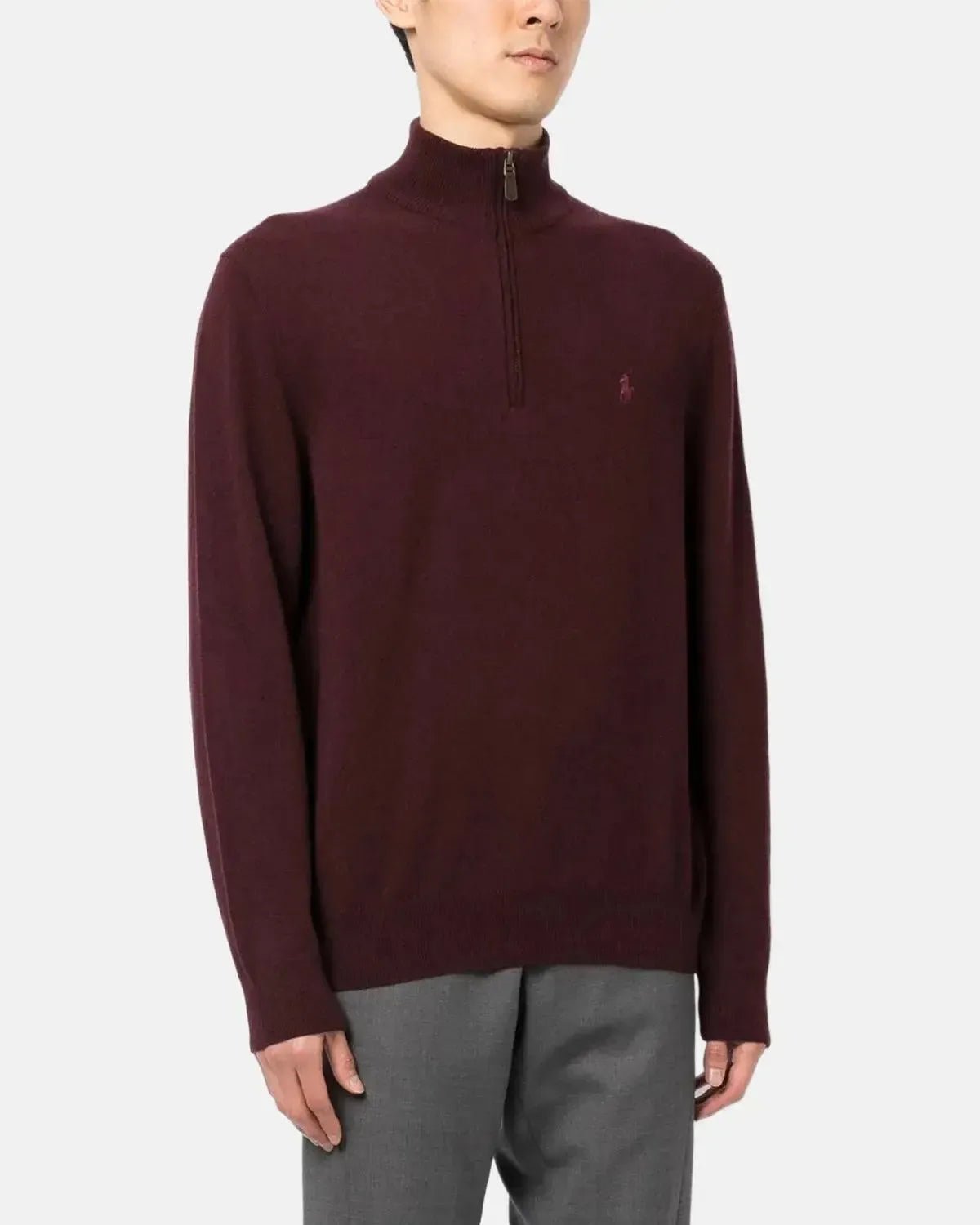 RALPH LAUREN MENS WOOL 1/4 ZIP JUMPER AGED WINE HEATHER | Studio DOS