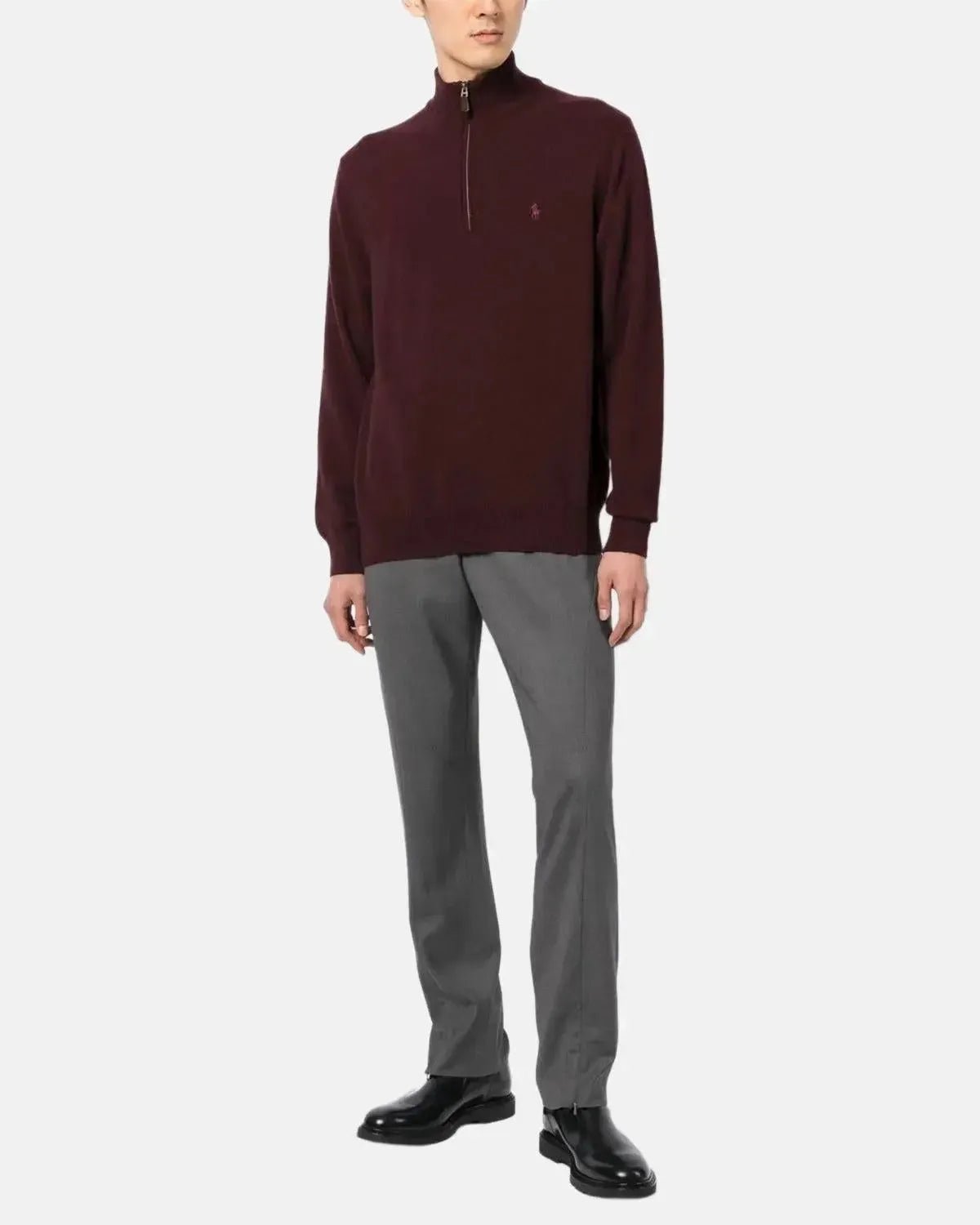 RALPH LAUREN MENS WOOL 1/4 ZIP JUMPER AGED WINE HEATHER | Studio DOS