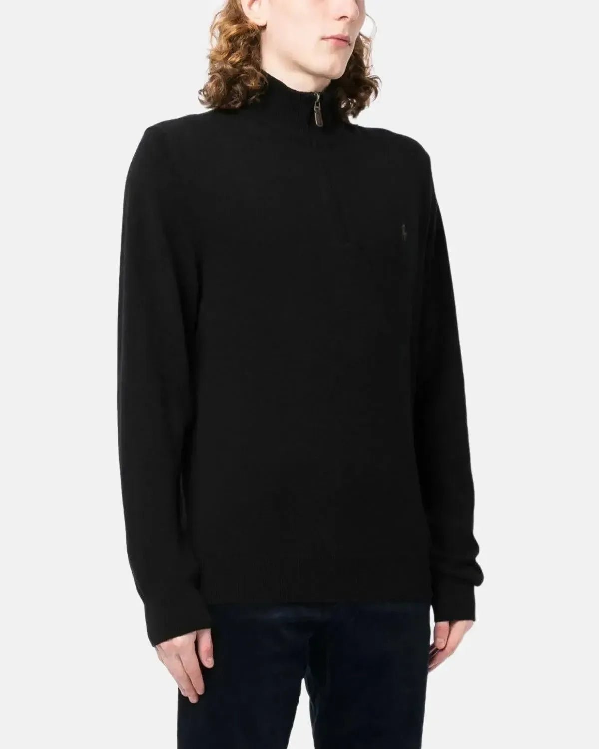 RALPH LAUREN MENS WOOL 1/4 ZIP JUMPER BLACK | Studio DOS