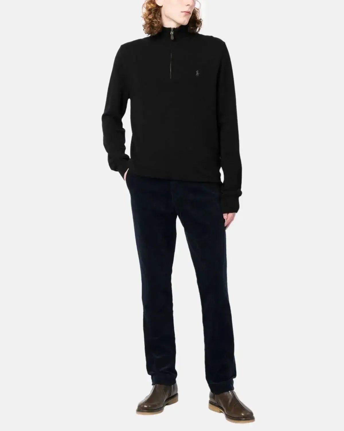 RALPH LAUREN MENS WOOL 1/4 ZIP JUMPER BLACK | Studio DOS