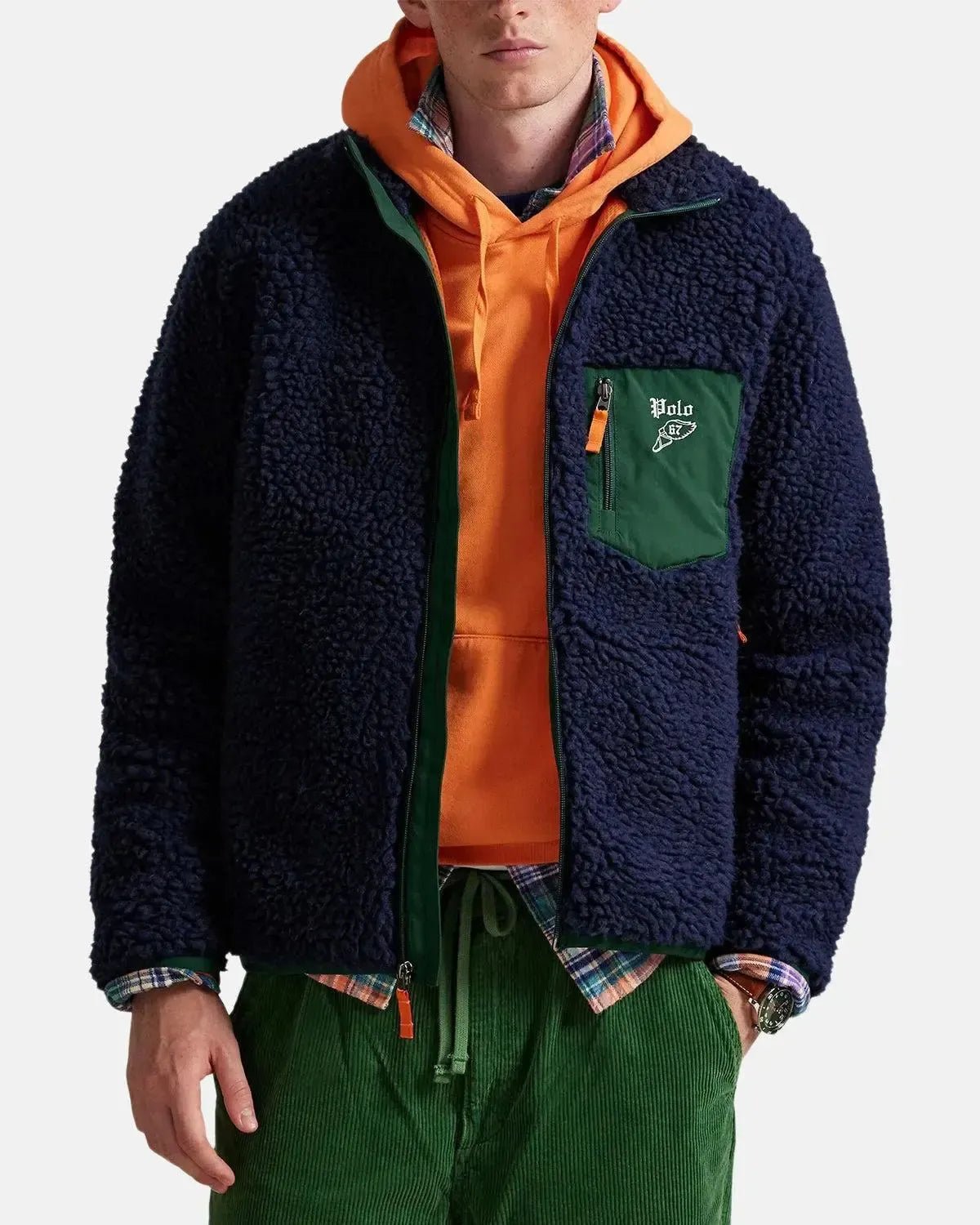 RALPH LAUREN MENS WOOL BORG LOGO SHERPA ZIP THROUGH FLEECE CRUISE NAVY | Studio DOS