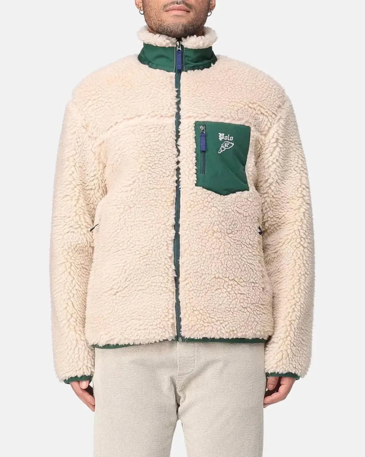RALPH LAUREN MENS WOOL BORG LOGO SHERPA ZIP THROUGH FLEECE RANCH CREAM | Studio DOS