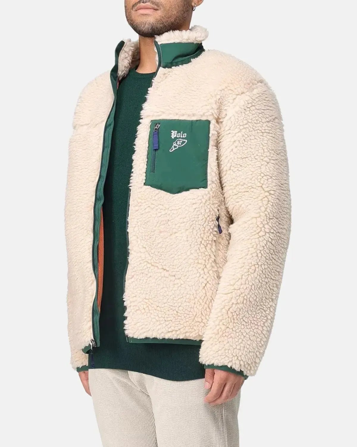 RALPH LAUREN MENS WOOL BORG LOGO SHERPA ZIP THROUGH FLEECE RANCH CREAM | Studio DOS