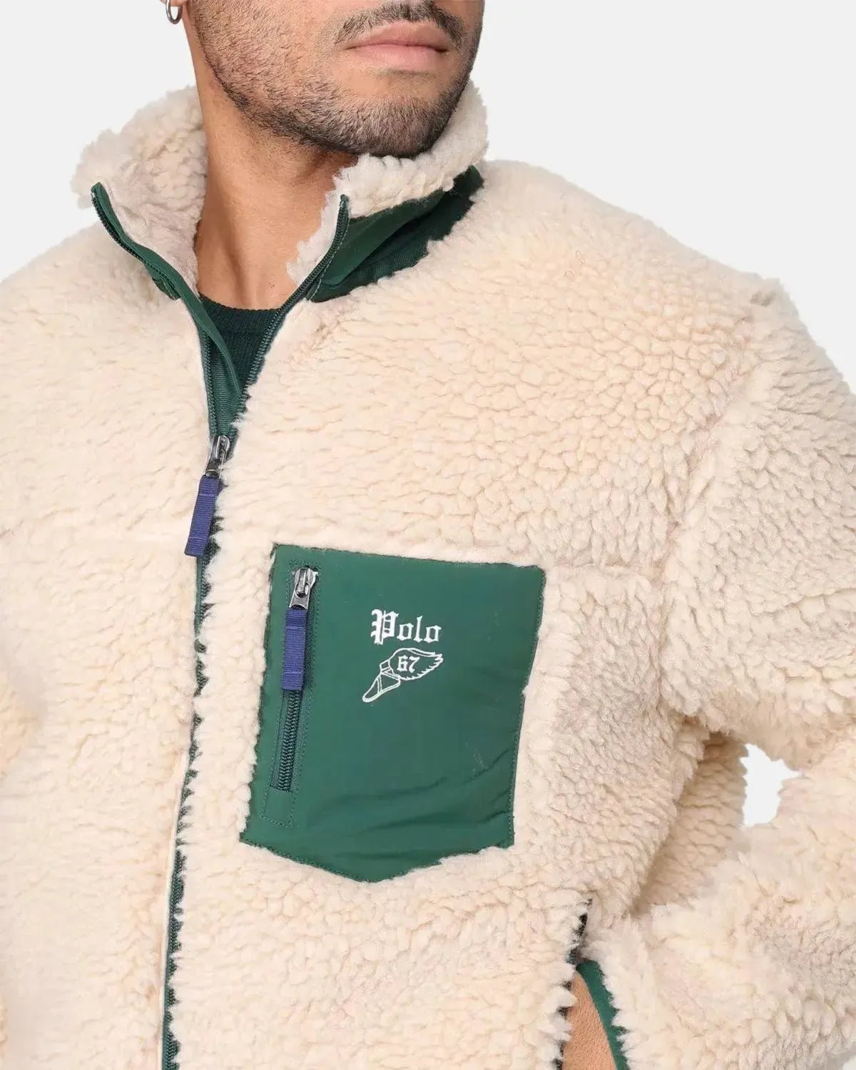 RALPH LAUREN MENS WOOL BORG LOGO SHERPA ZIP THROUGH FLEECE RANCH CREAM | Studio DOS