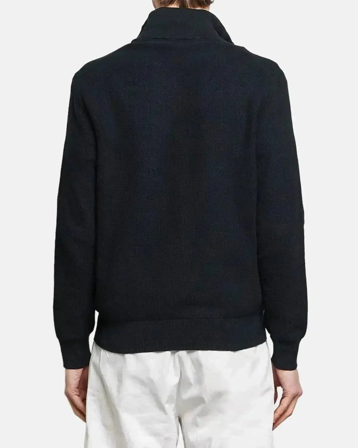 RALPH LAUREN MESH KNIT COTTON 1/4 ZIP KNIT BLACK | Studio DOS