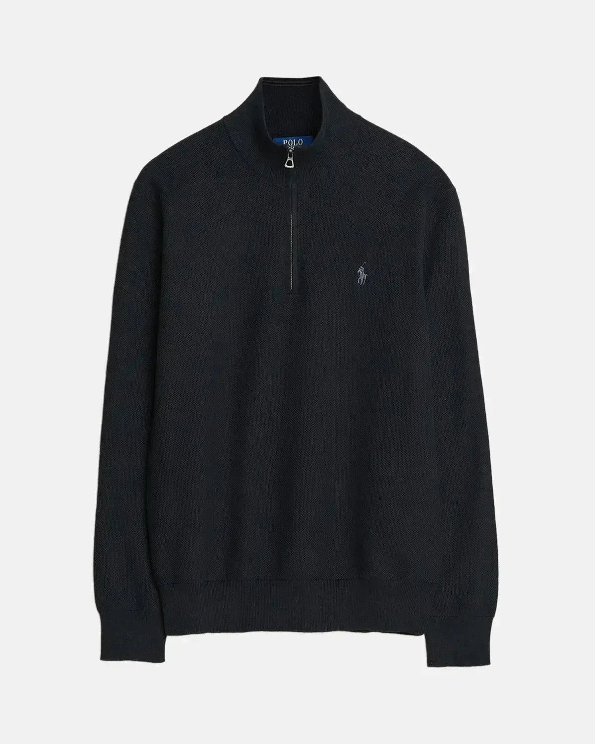 RALPH LAUREN MESH KNIT COTTON 1/4 ZIP KNIT BLACK | Studio DOS