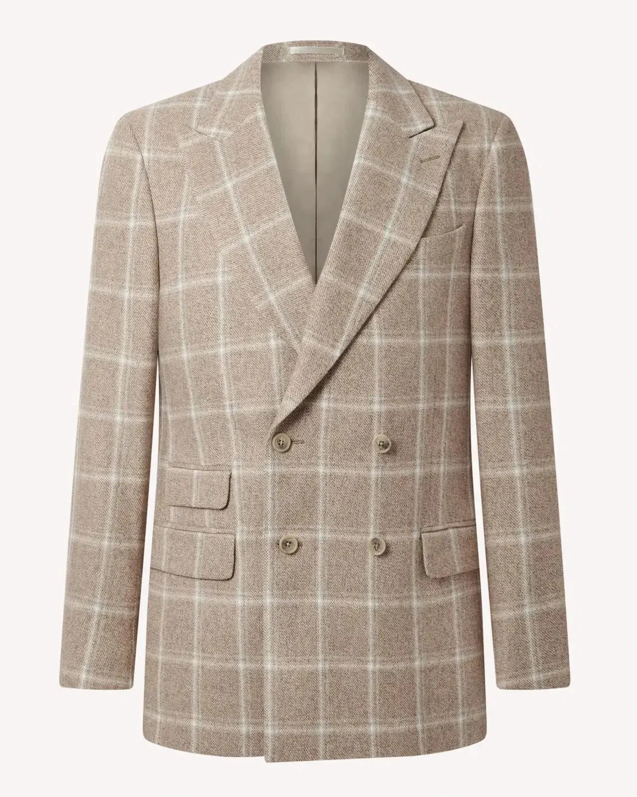 Richard James Double Breasted Large Window Check Jacket Biege Cream | Studio DOS