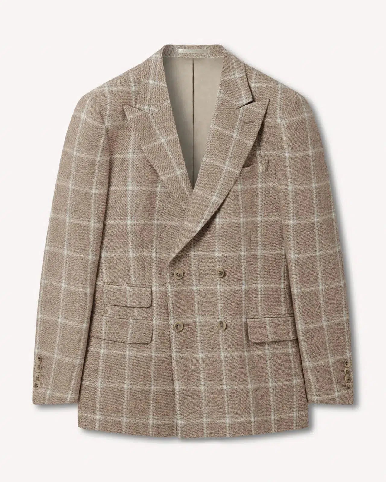 Richard James Double Breasted Large Window Check Jacket Biege Cream | Studio DOS