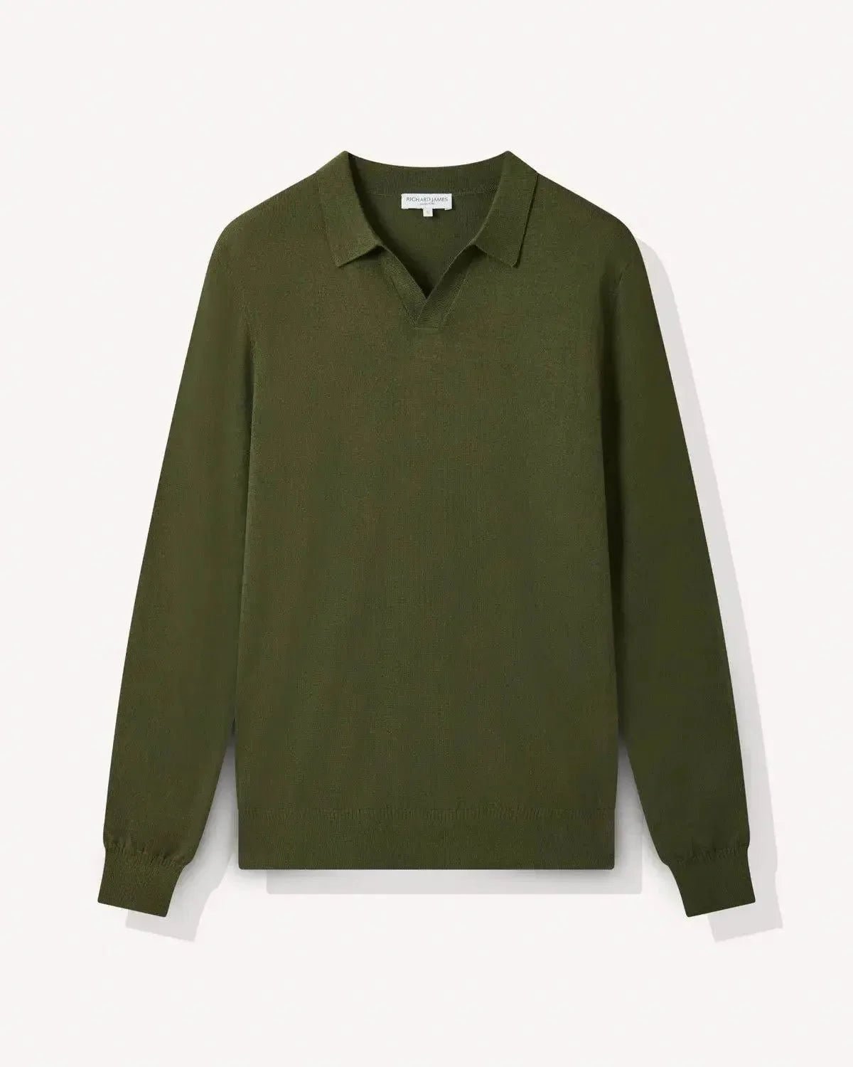 Richard James Merino Wool Collared Knit Sage | Studio DOS
