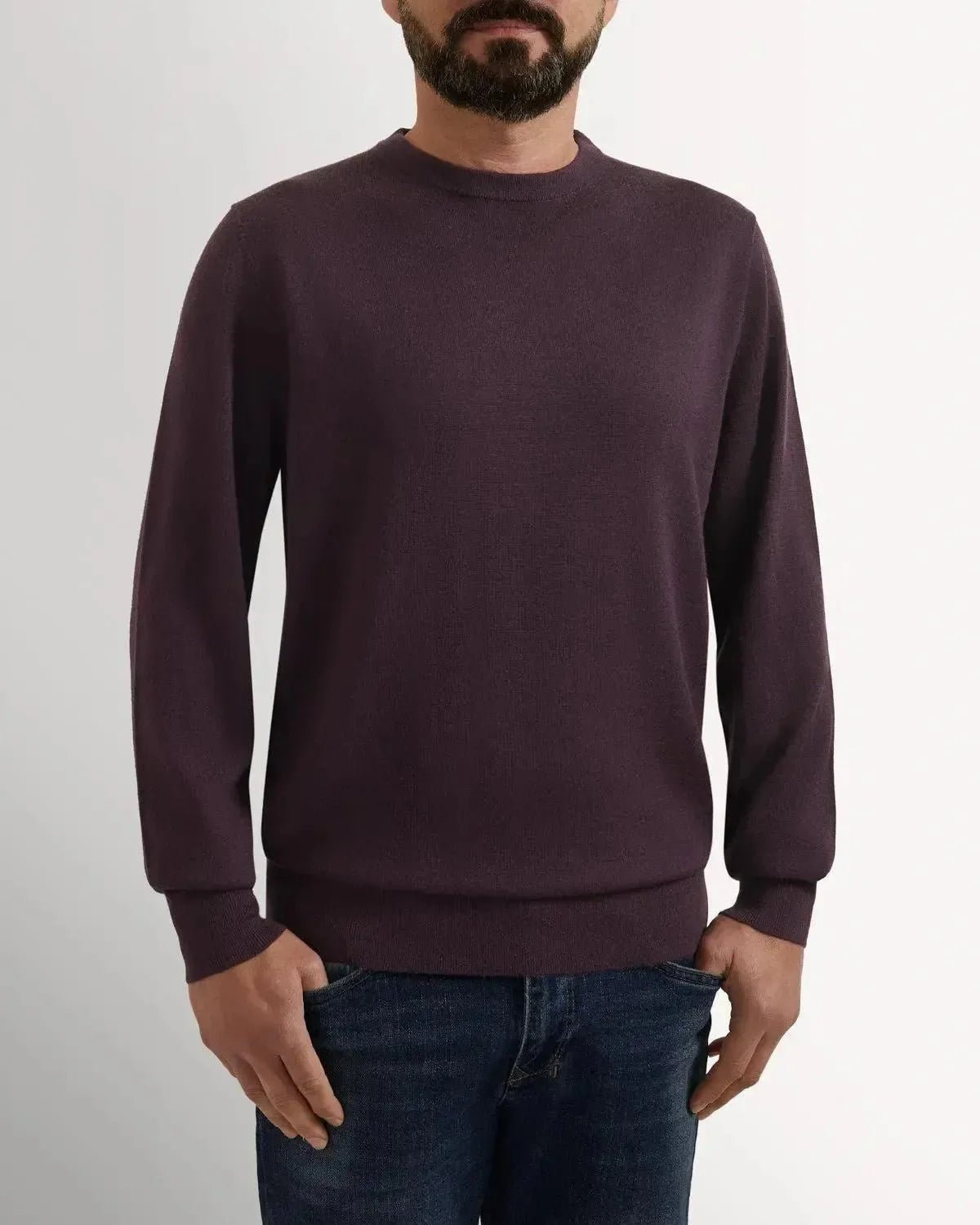 Richard James Merino Wool Crew Neck Knit Plum | Studio DOS
