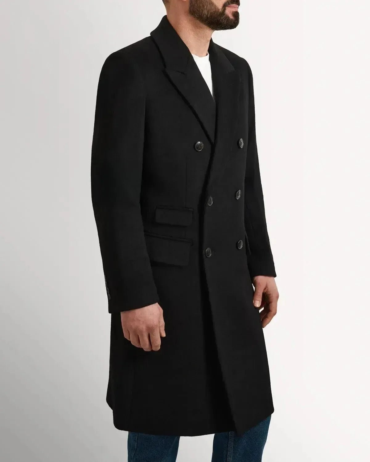 Richard James Wool Cashmere DB Overcoat Black | Studio DOS