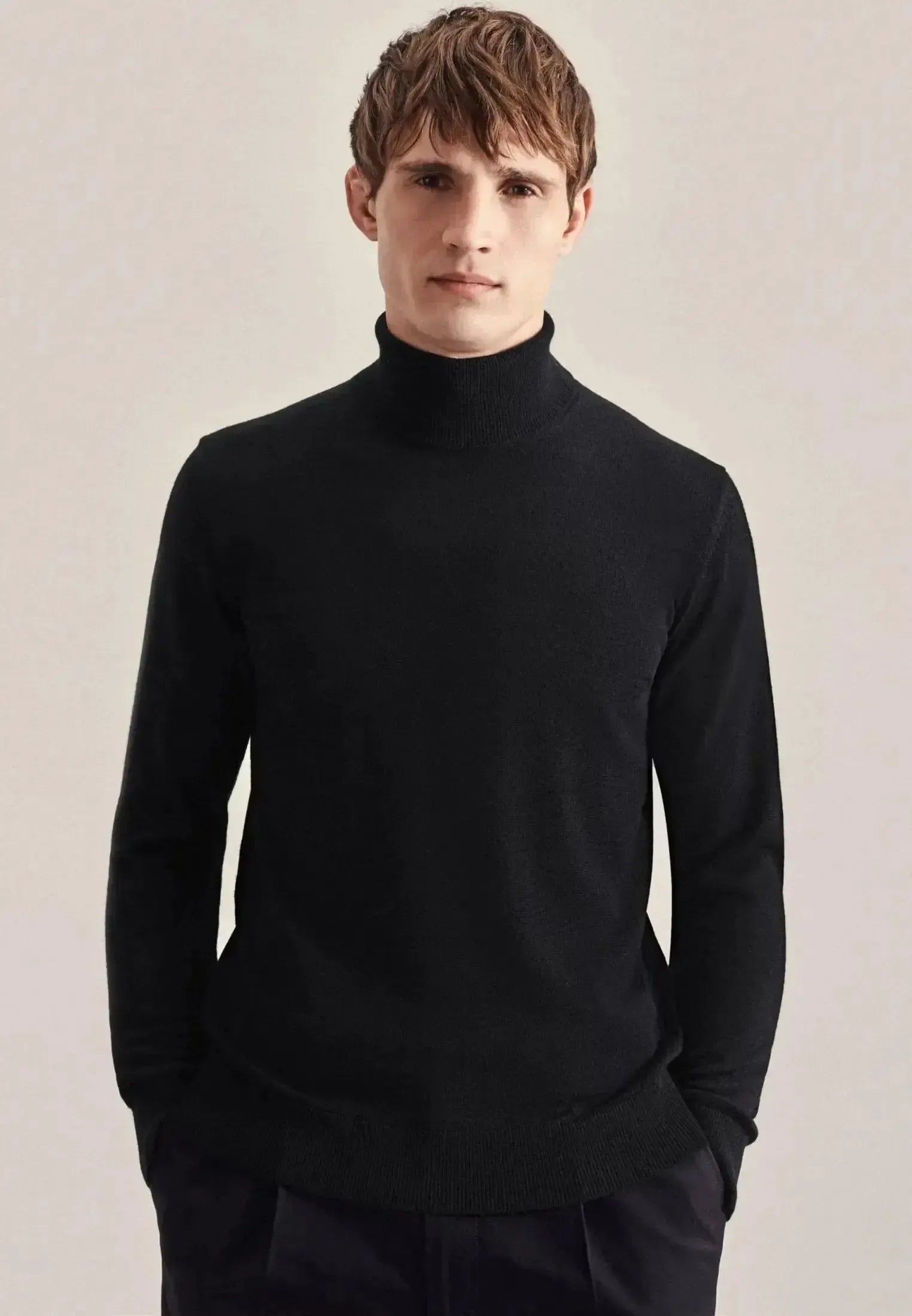 Seidensticker Mens Merino Wool Roll Neck Knit Black | Studio DOS