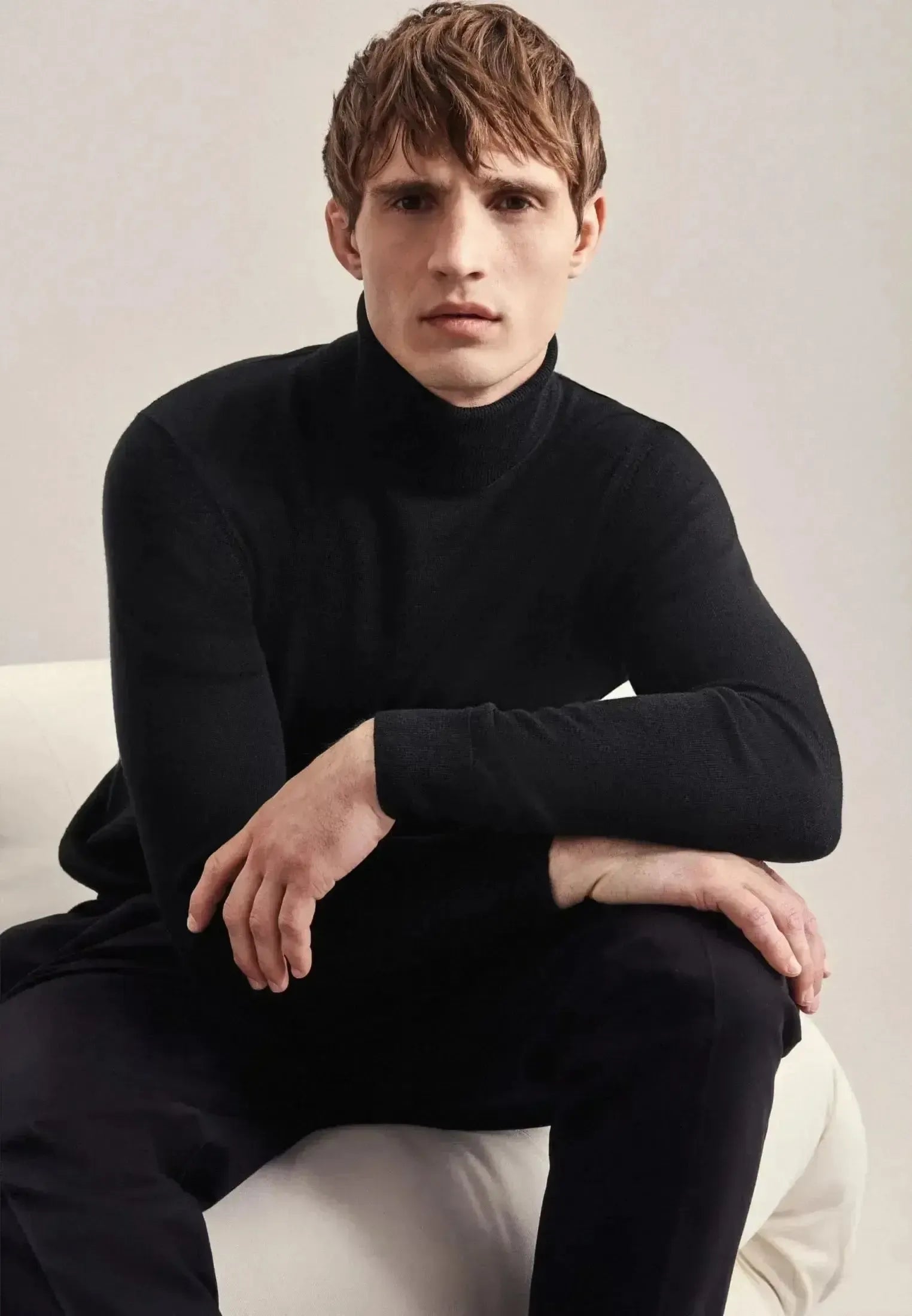 Seidensticker Mens Merino Wool Roll Neck Knit Black | Studio DOS