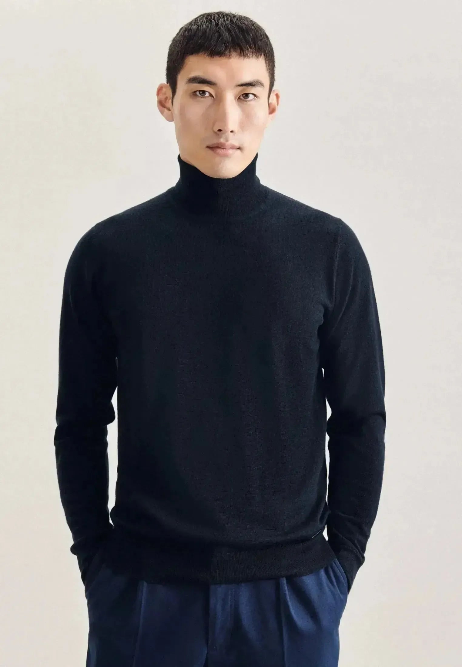 Seidensticker Mens Merino Wool Roll Neck Knit Dark Blue | Studio DOS