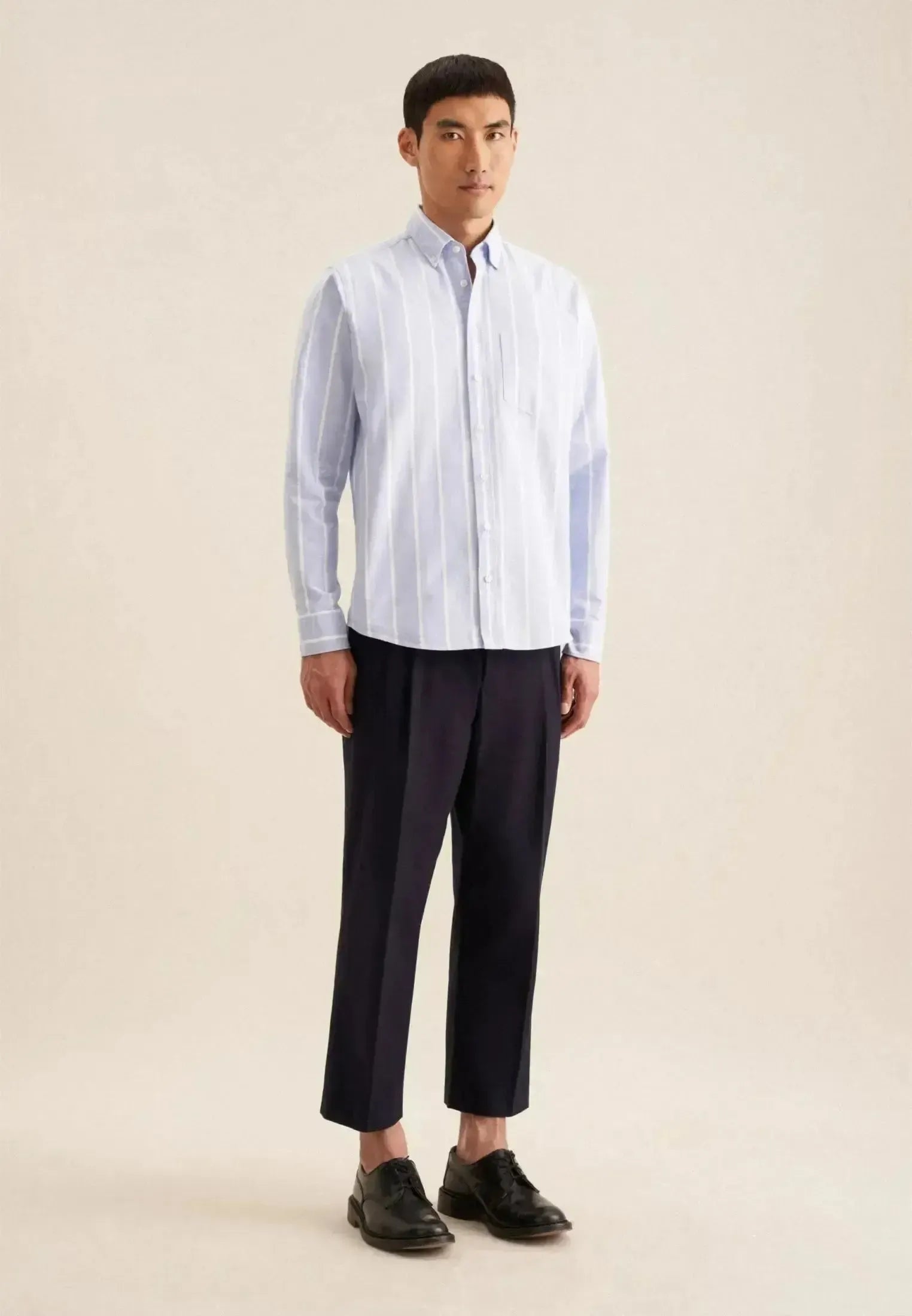 Seidensticker Mens Regular Fit Button Down Striped Oxford Shirt Light Blue | Studio DOS