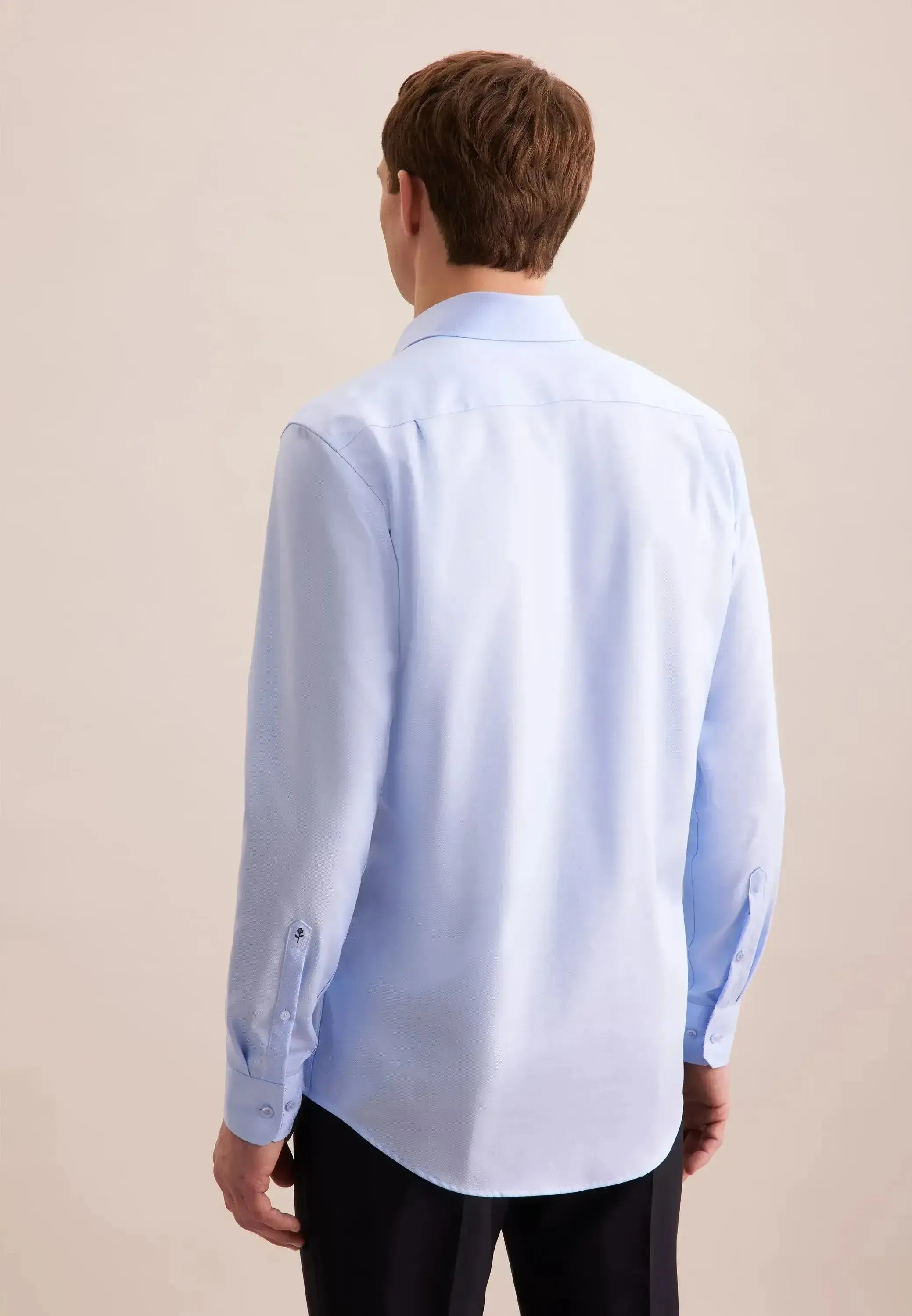 Seidensticker Mens Regular Fit No Iron Business Kent Contrast Patch Business Shirt Light Blue | Studio DOS