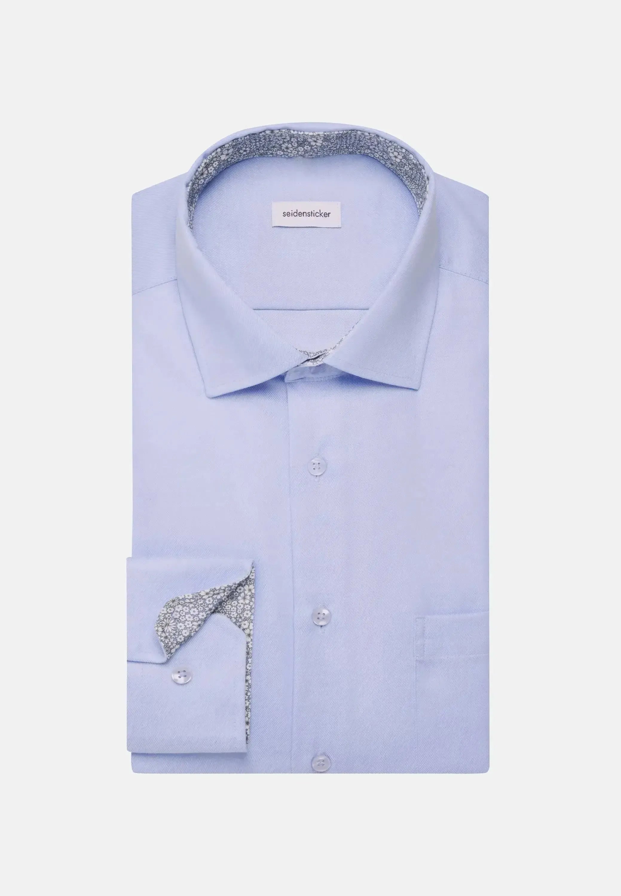Seidensticker Mens Regular Fit No Iron Business Kent Contrast Patch Business Shirt Light Blue | Studio DOS