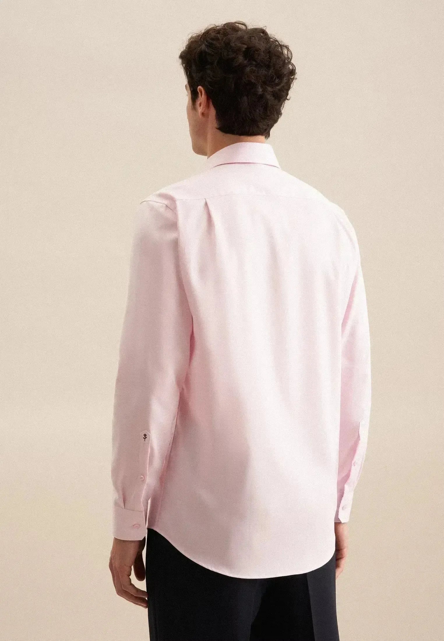 Seidensticker Mens Regular Fit No Iron Business Kent Contrast Patch Business Shirt Pink | Studio DOS