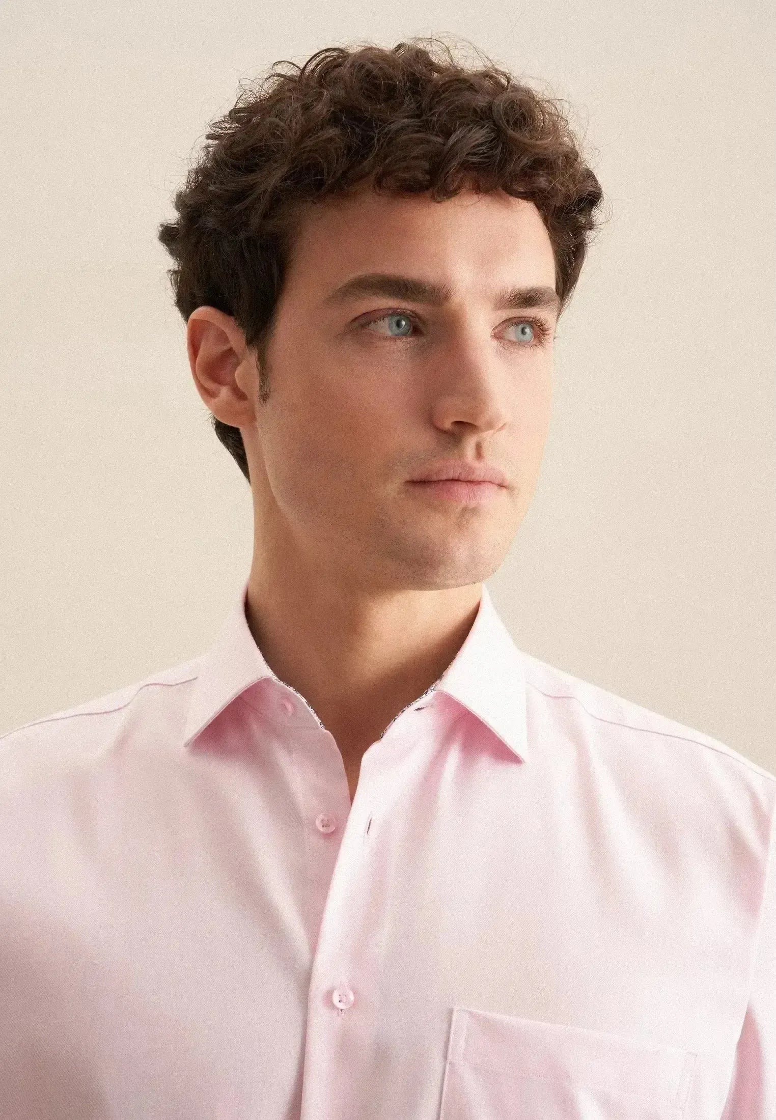 Seidensticker Mens Regular Fit No Iron Business Kent Contrast Patch Business Shirt Pink | Studio DOS