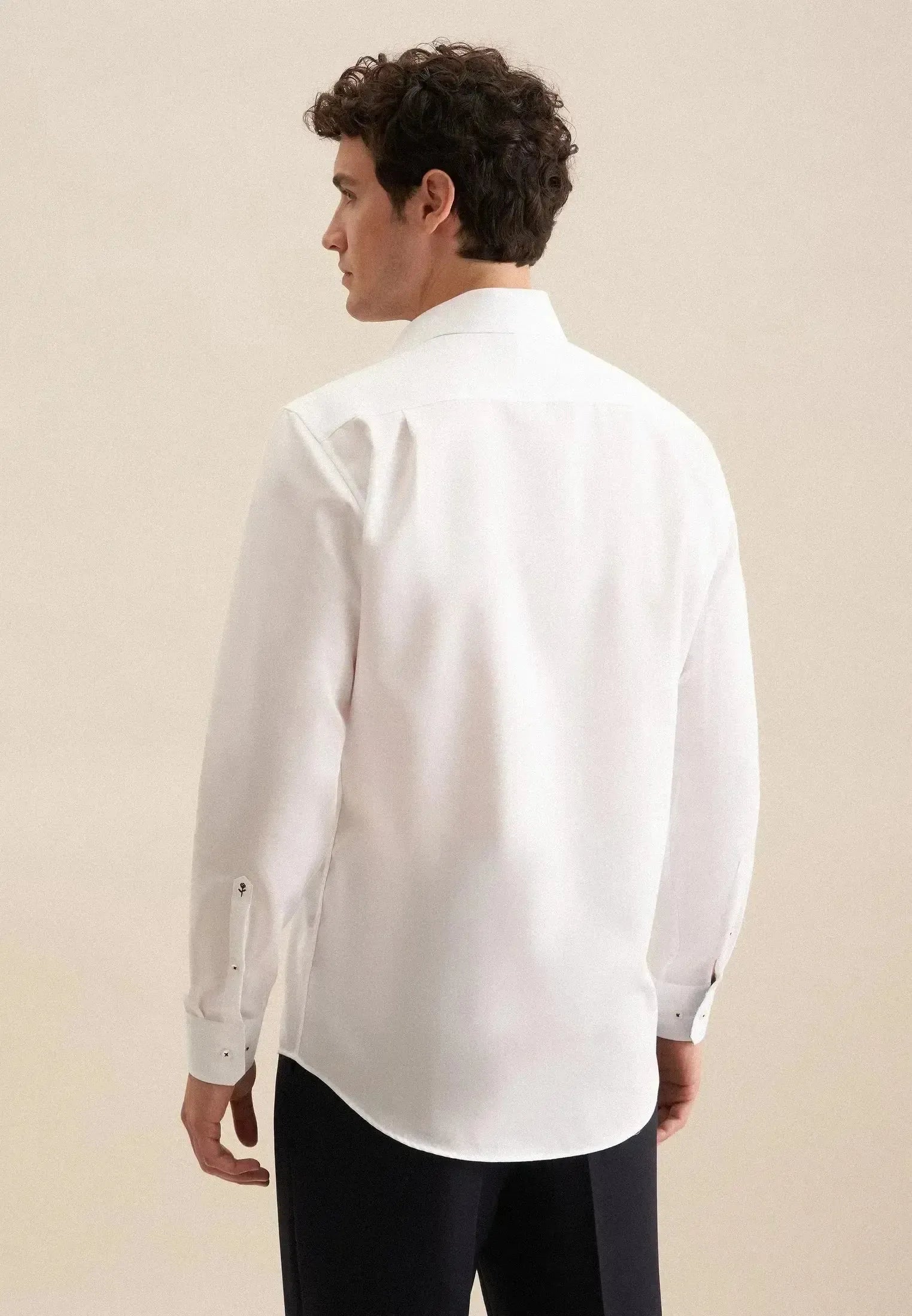 Seidensticker Mens Regular Fit No Iron Business Kent Contrast Patch Business Shirt White | Studio DOS