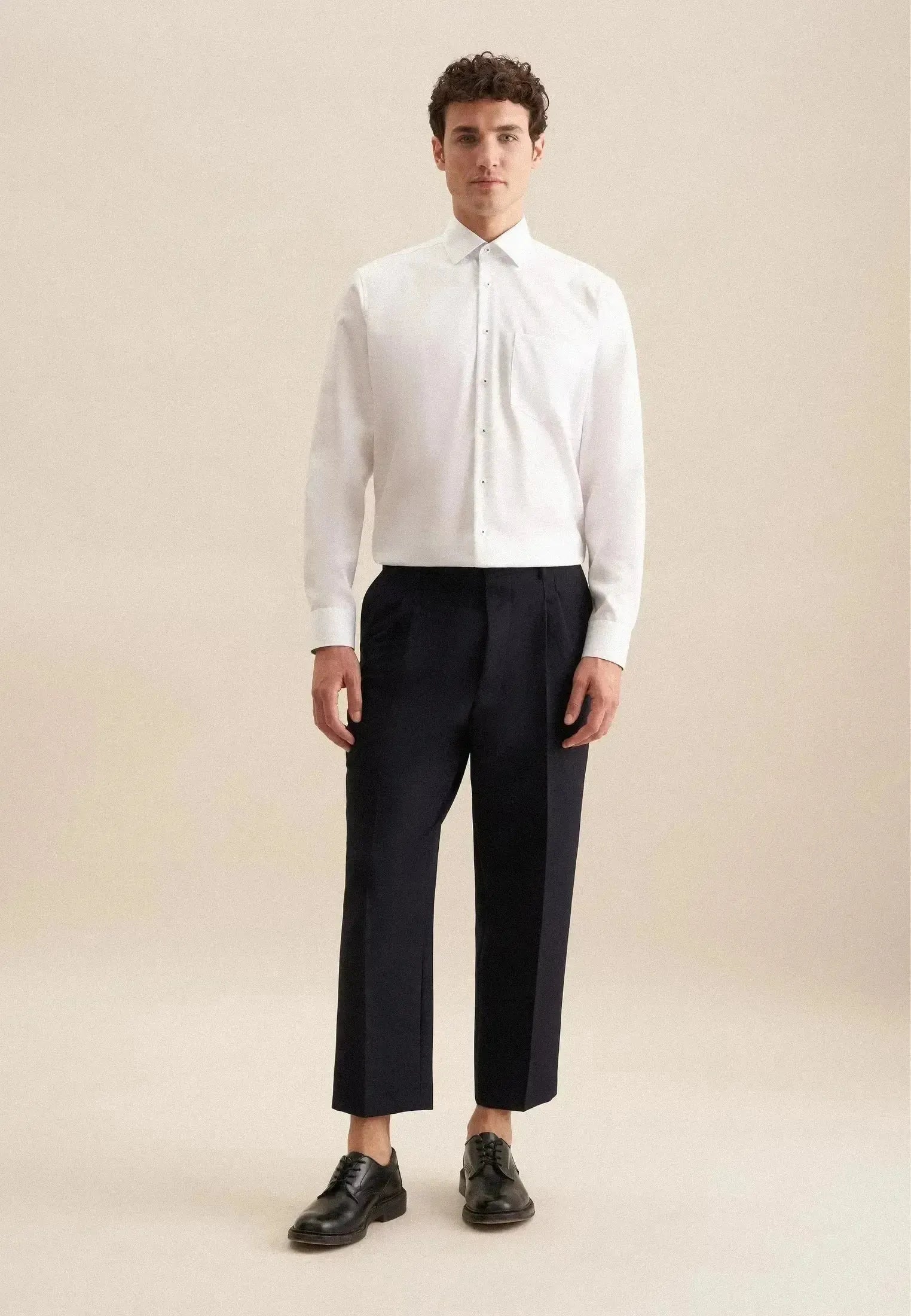 Seidensticker Mens Regular Fit No Iron Business Kent Contrast Patch Business Shirt White | Studio DOS