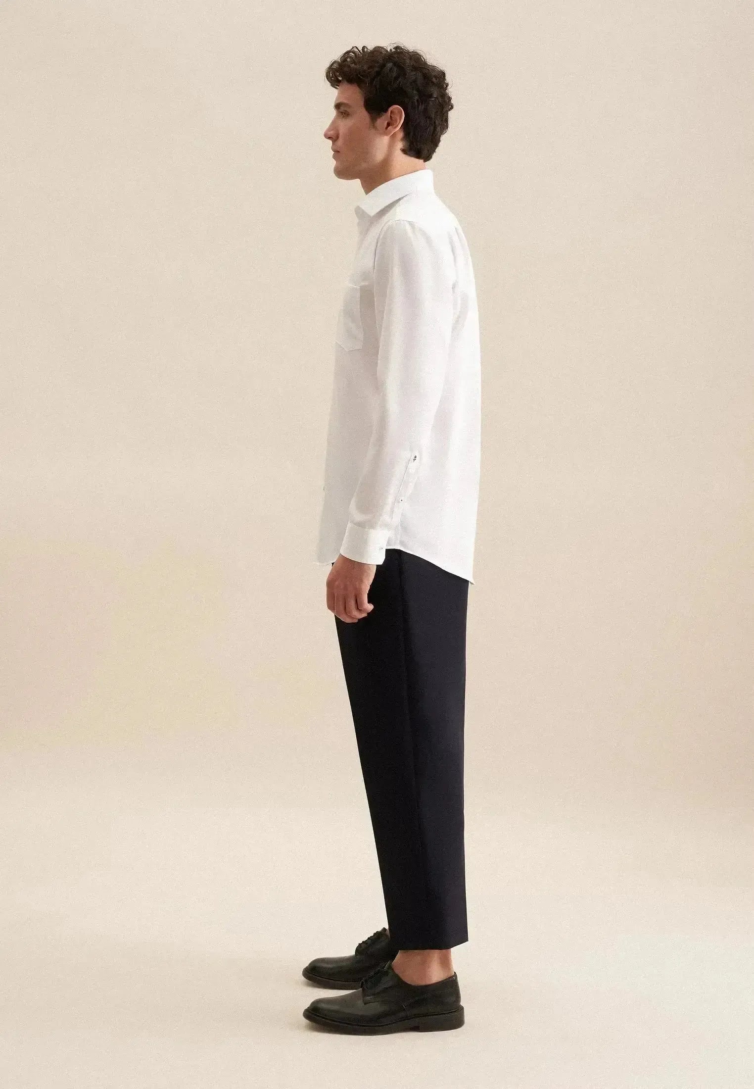 Seidensticker Mens Regular Fit No Iron Business Kent Contrast Patch Business Shirt White | Studio DOS