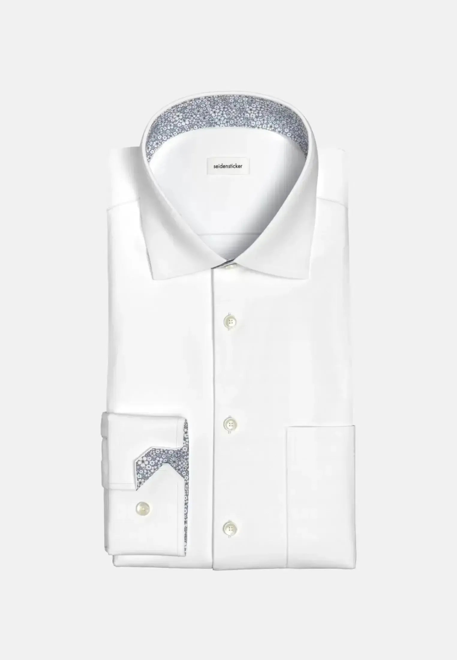 Seidensticker Mens Regular Fit No Iron Business Kent Contrast Patch Business Shirt White | Studio DOS