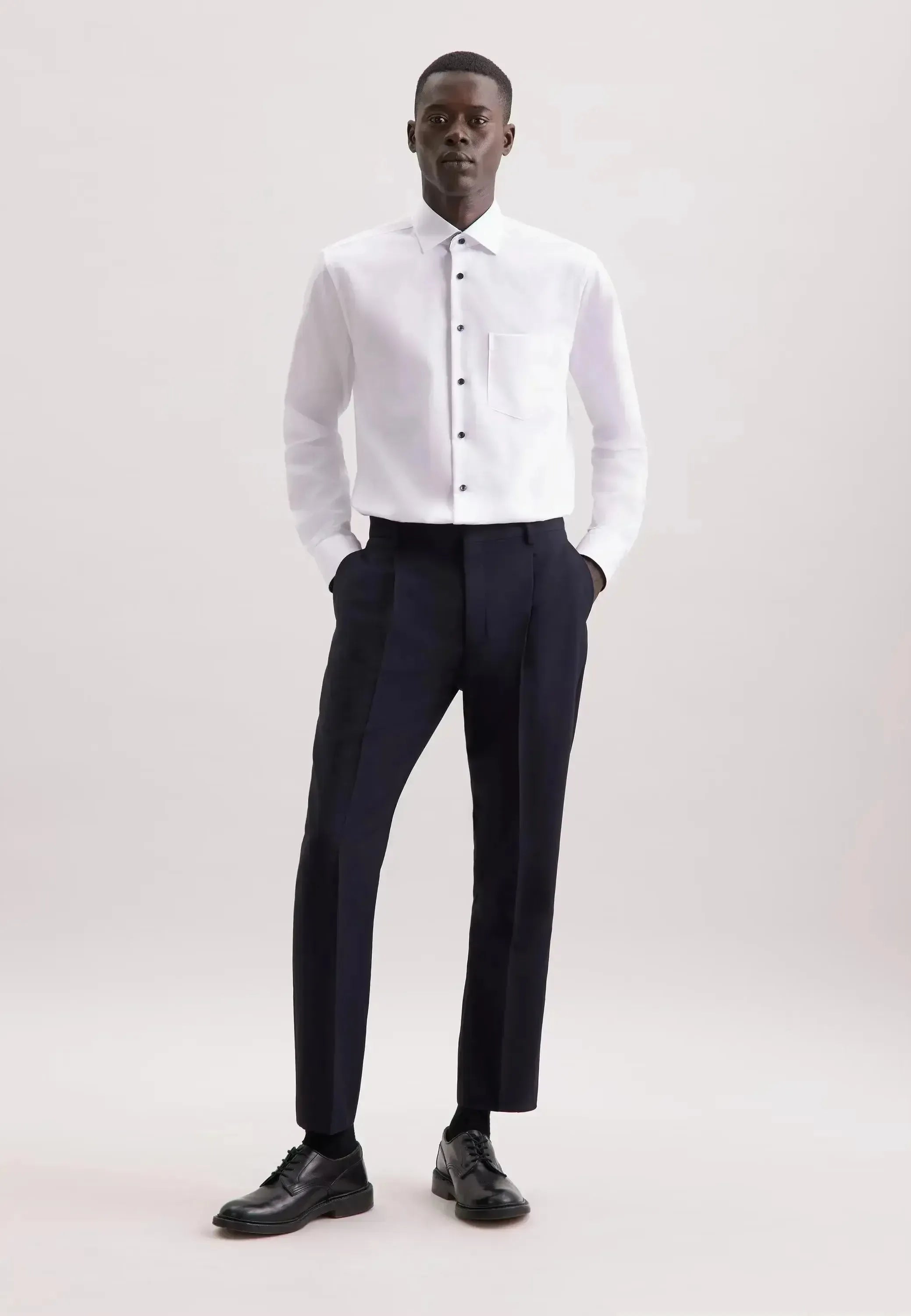 Seidensticker Mens Regular Fit No Iron Contrast Kent Collar Business Shirt White | Studio DOS