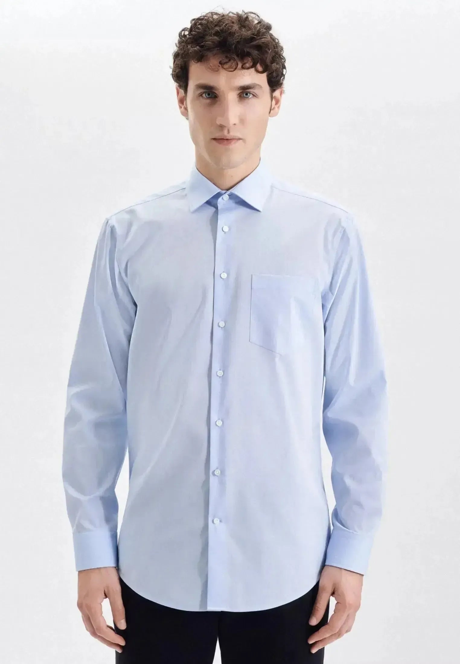 Seidensticker Mens Regular Fit No Iron Kent Collar Business Shirt Light Blue | Studio DOS