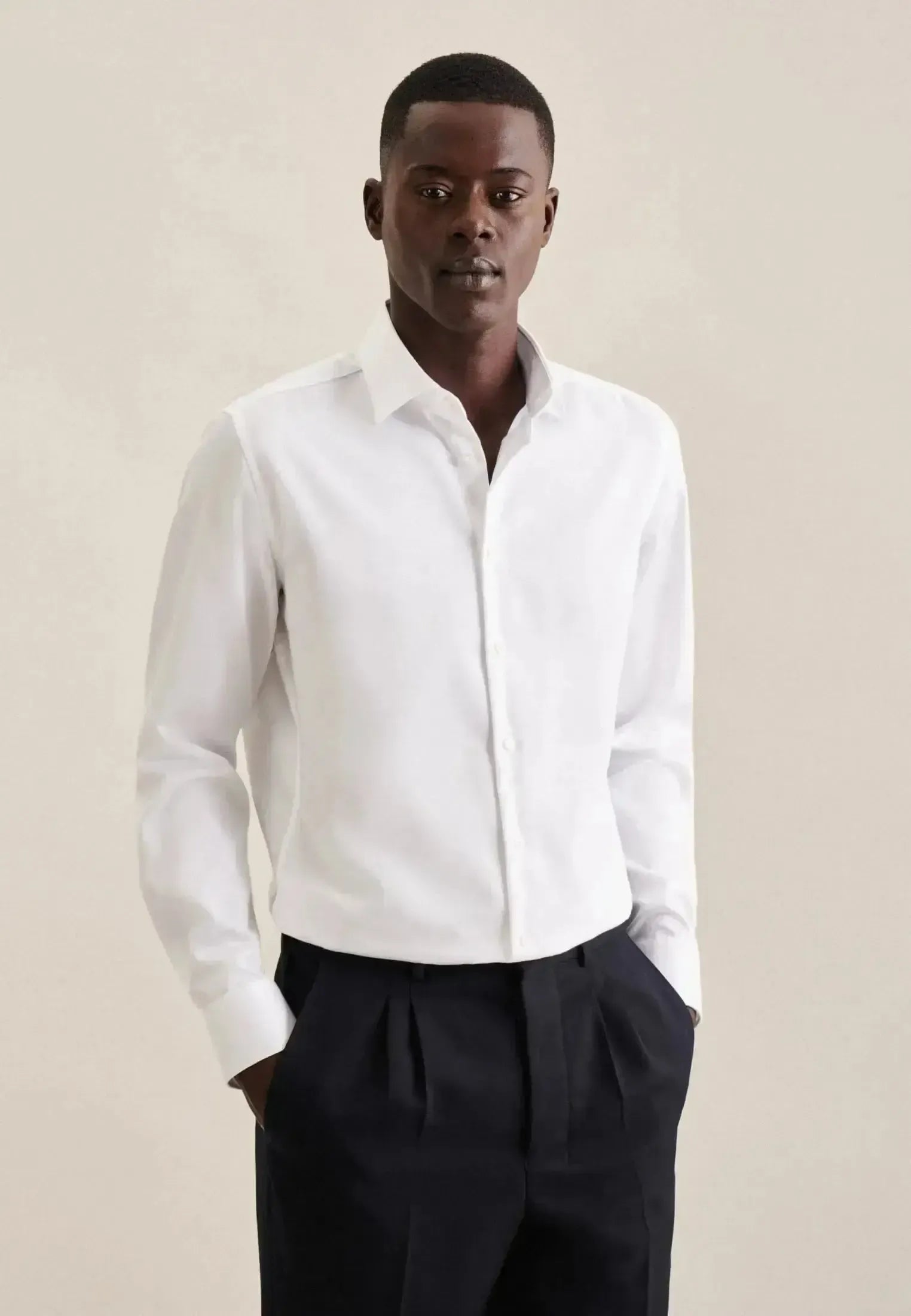 Seidensticker Mens Regular Fit No Iron New Kent Combi Cuff Business Shirt White | Studio DOS