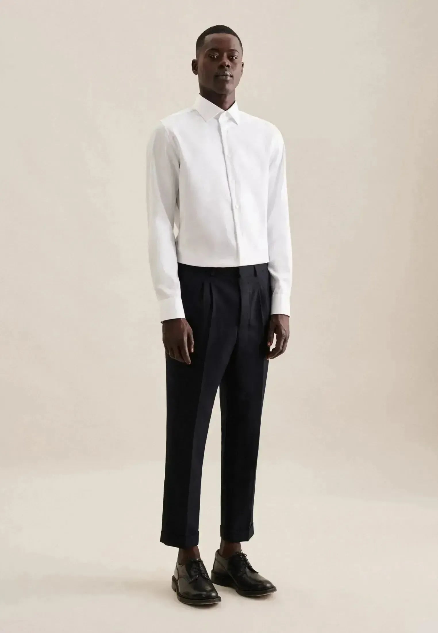 Seidensticker Mens Regular Fit No Iron New Kent Combi Cuff Business Shirt White | Studio DOS