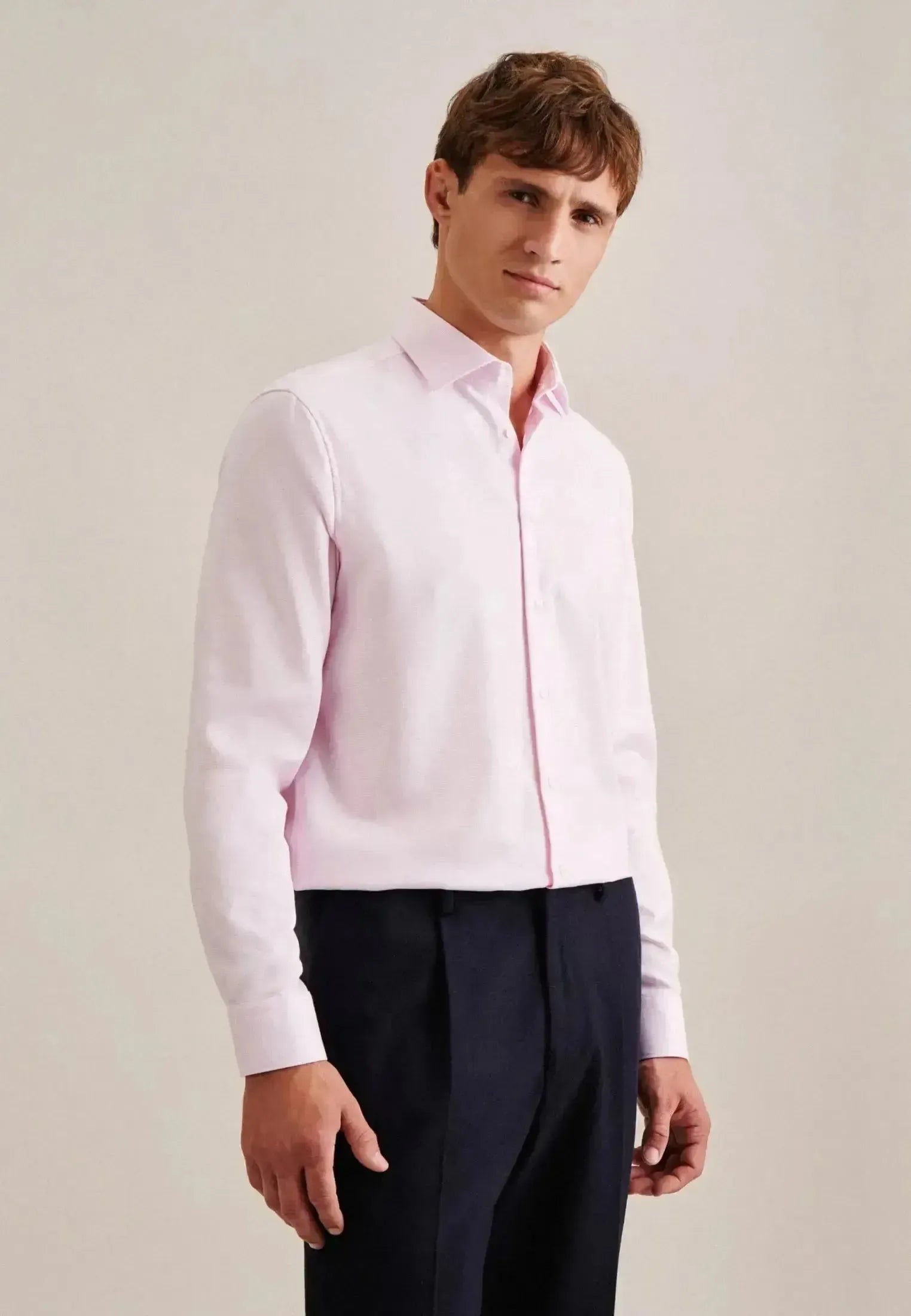 Seidensticker Mens Regular Fit No Iron New Kent Structured Business Shirt Pink | Studio DOS