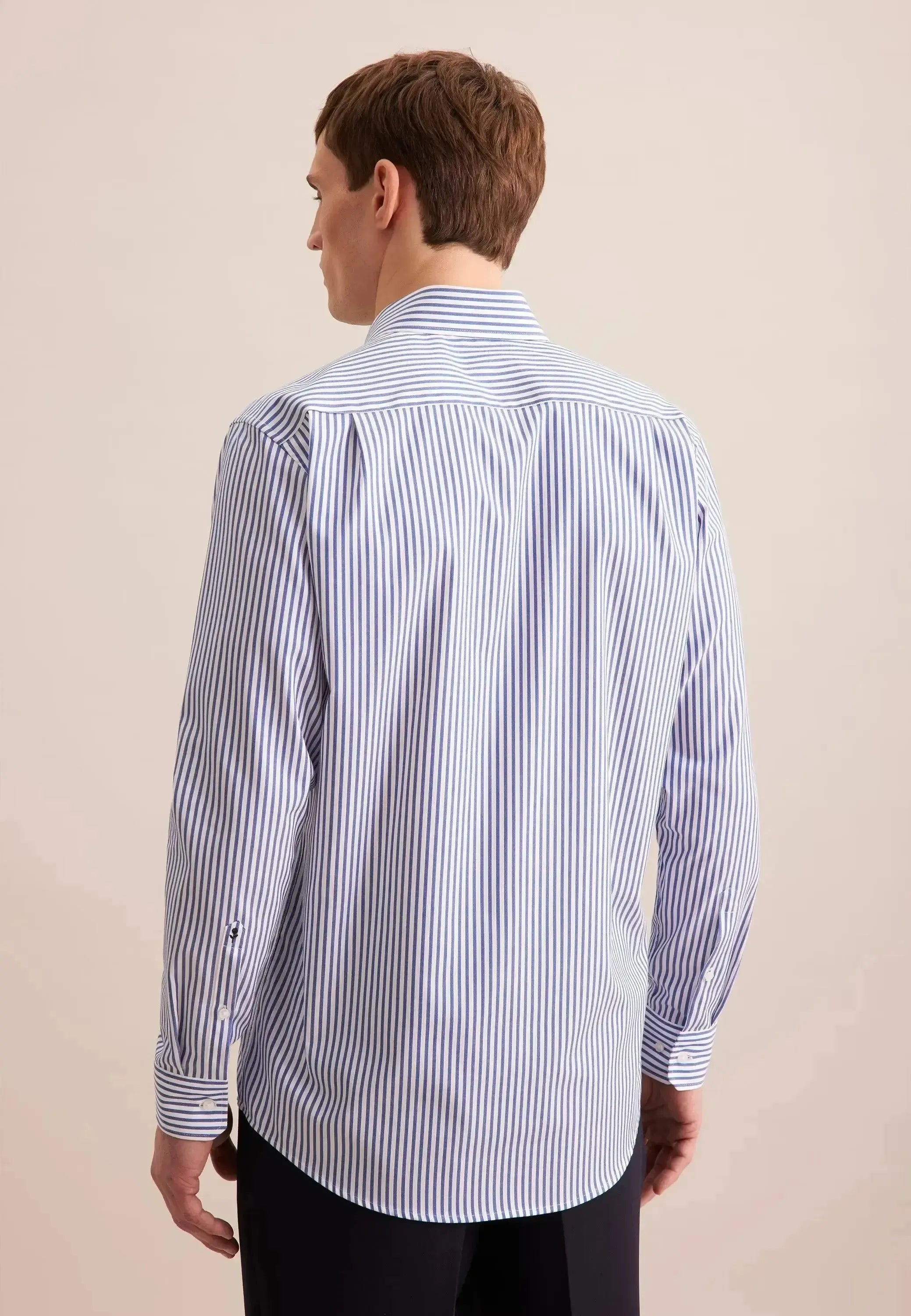 Seidensticker Mens Regular Fit No Iron Spread Kent Structured Stripe Business Shirt Mid Blue | Studio DOS