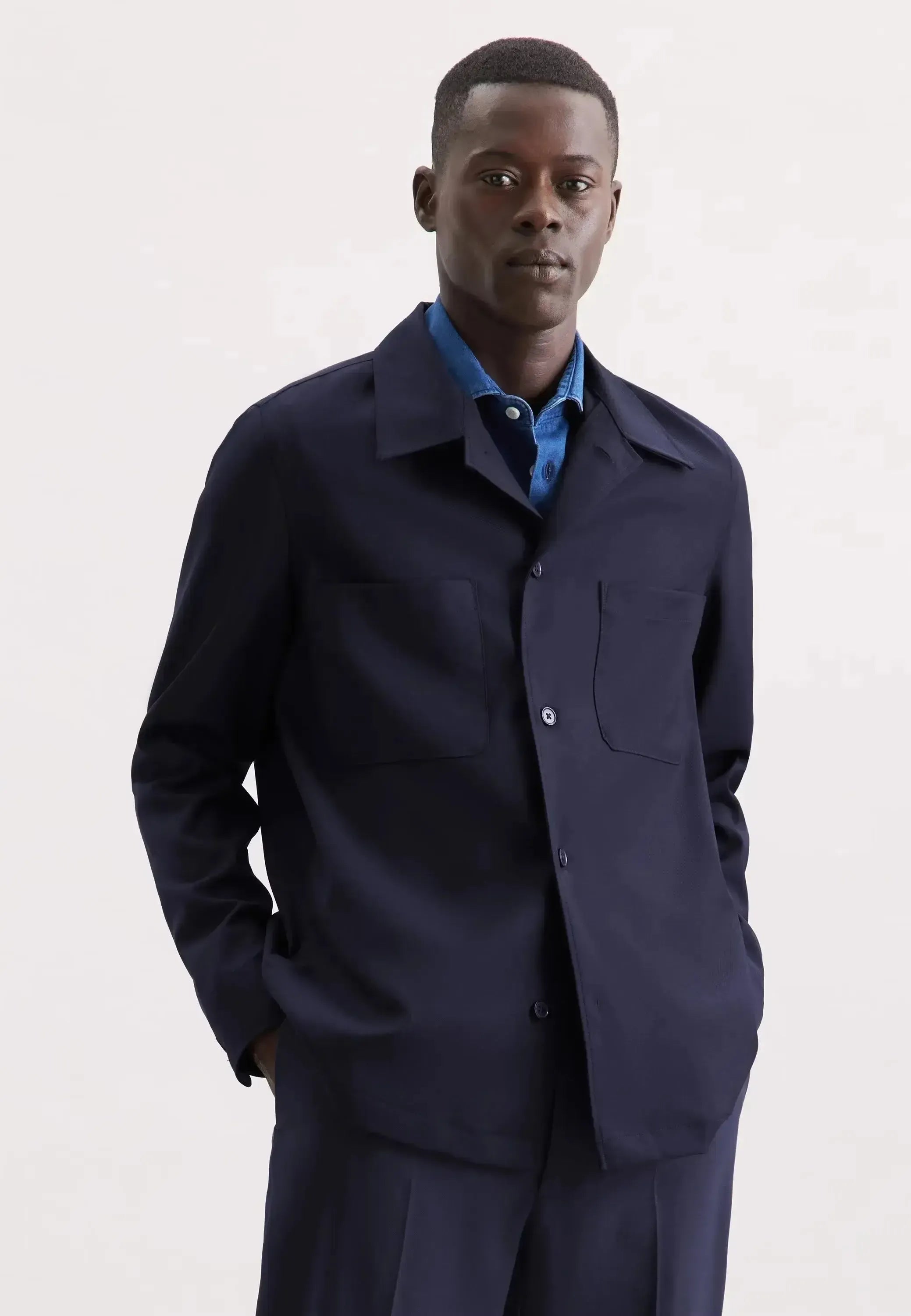 Seidensticker Mens Regular Fit Wool Mix Casual Lapel Overshirt Dark Blue | Studio DOS