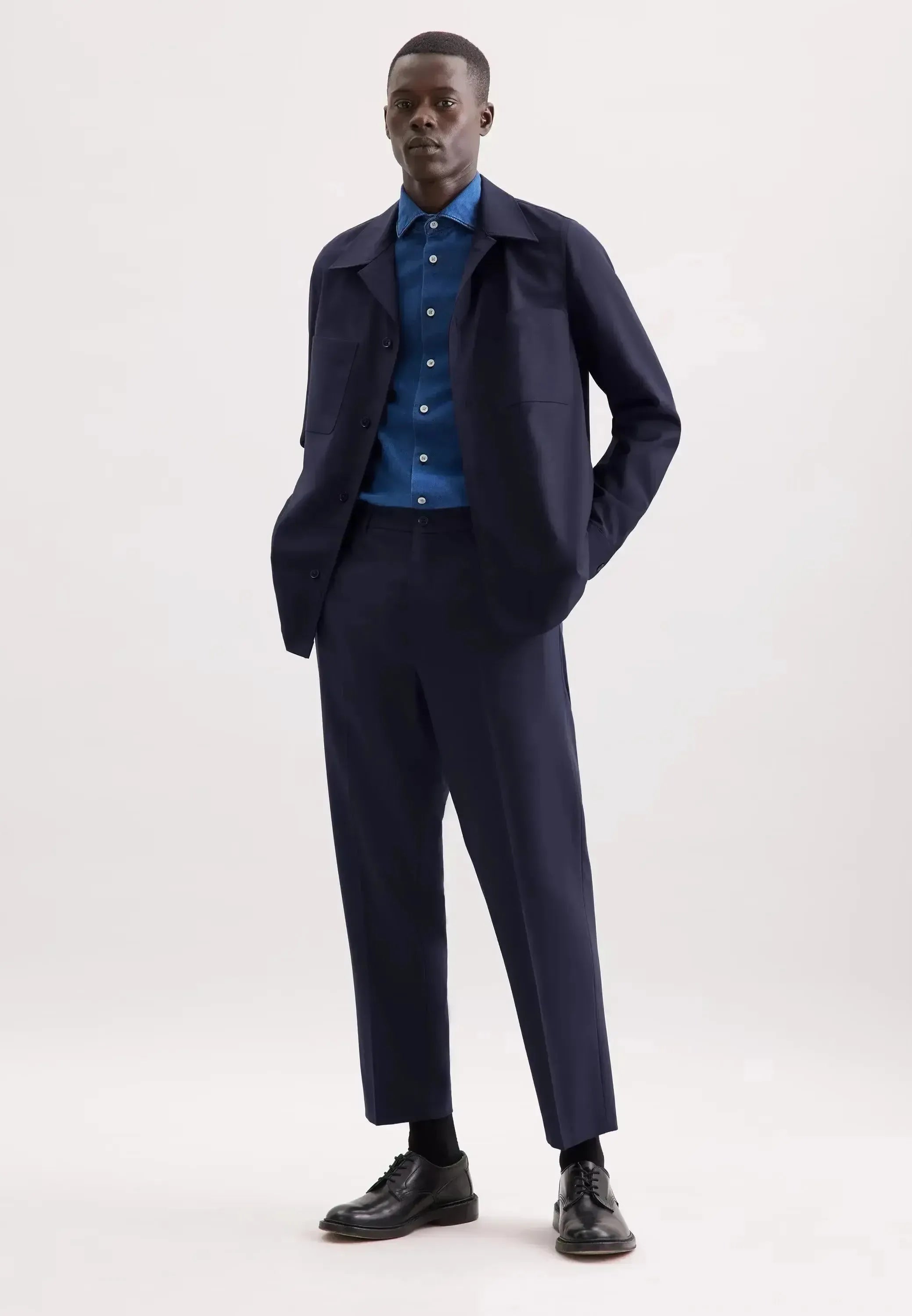 Seidensticker Mens Regular Fit Wool Mix Casual Lapel Overshirt Dark Blue | Studio DOS