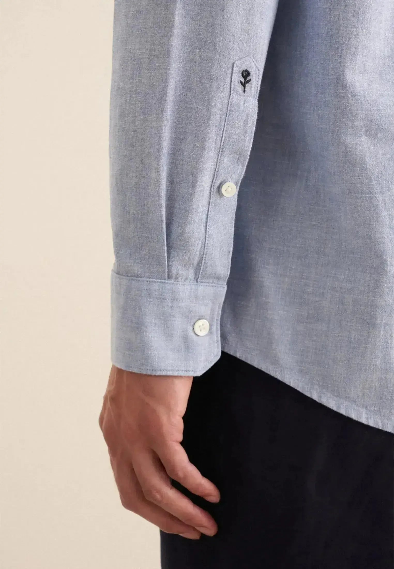 Seidensticker Mens Seidensticker Mens Regular Fit Button Down Linen Blend Chambray Shirt Light Blue | Studio DOS