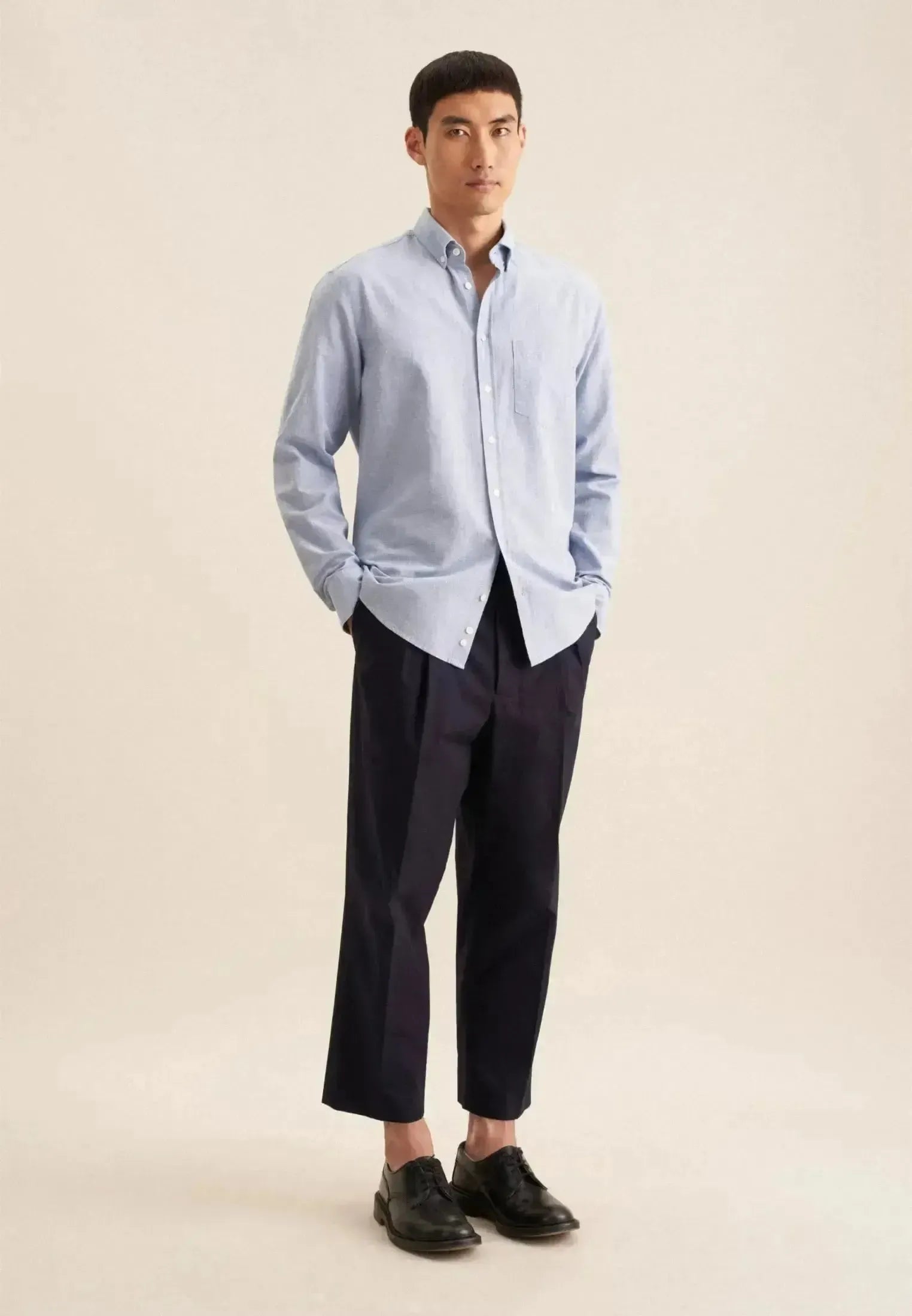 Seidensticker Mens Seidensticker Mens Regular Fit Button Down Linen Blend Chambray Shirt Light Blue | Studio DOS