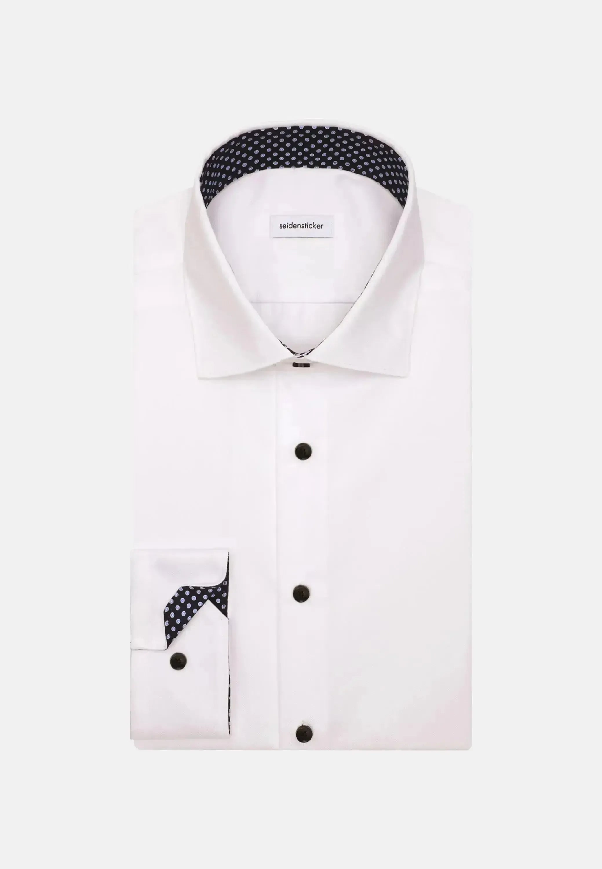 Seidensticker Mens Shaped Fit No Iron Contrast Kent Collar Business Shirt White | Studio DOS
