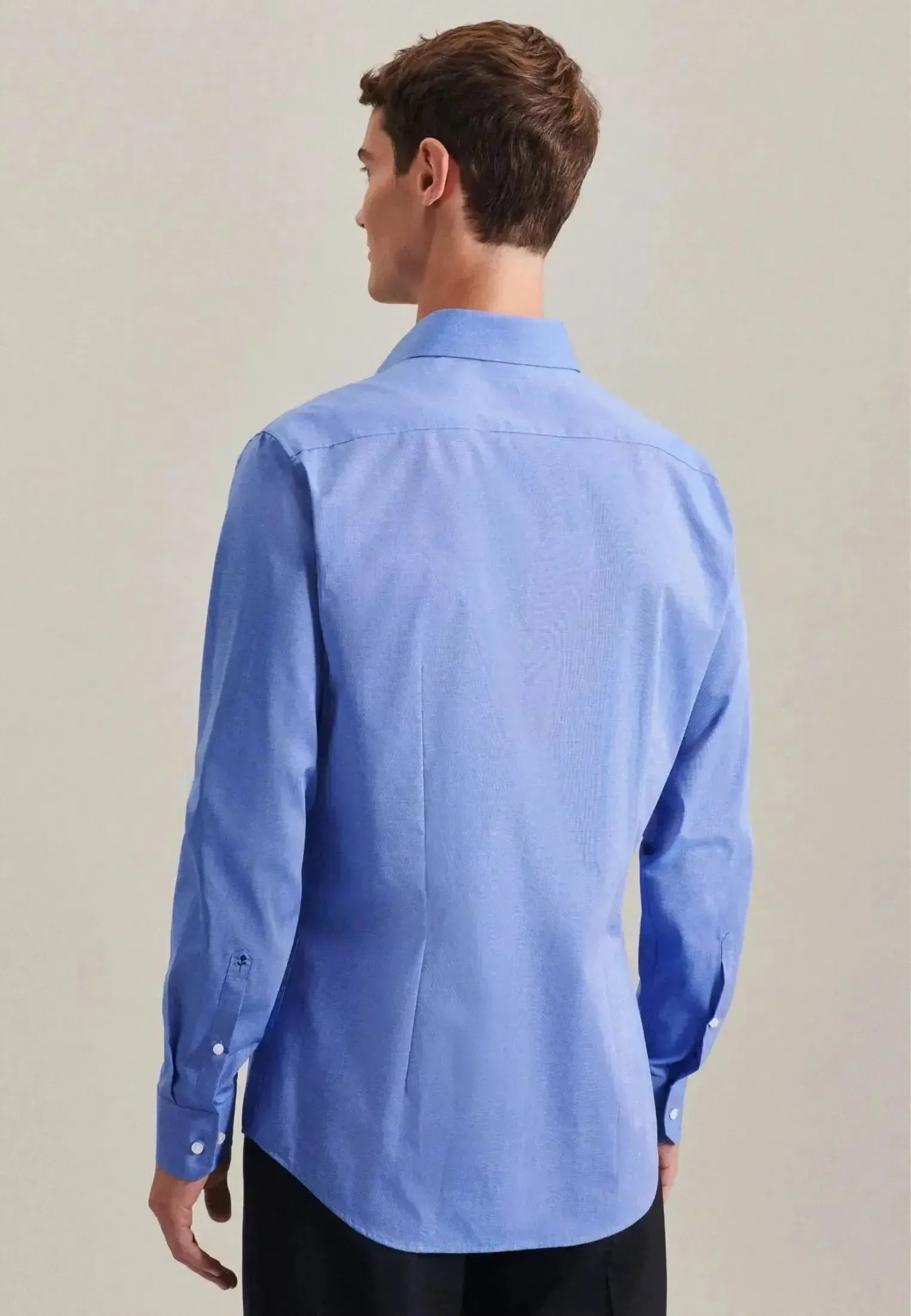 Seidensticker Mens Shaped Fit No Iron Kent Collar Business Shirt Mid Blue | Studio DOS